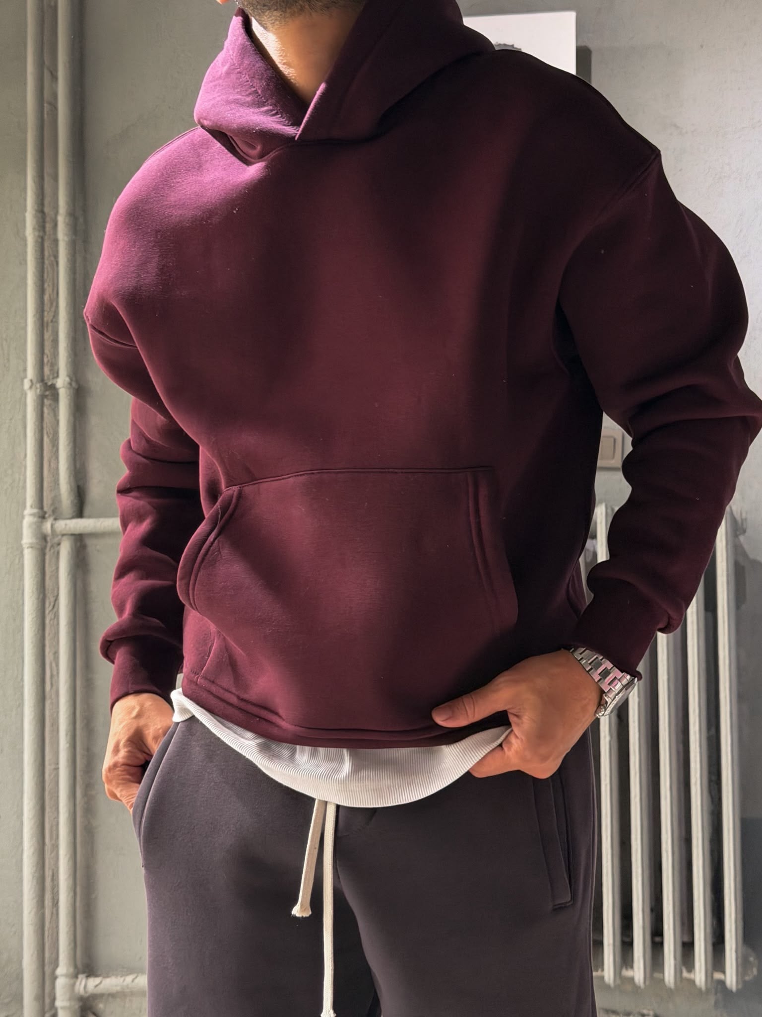 Oversize Şardonlu Hoodie