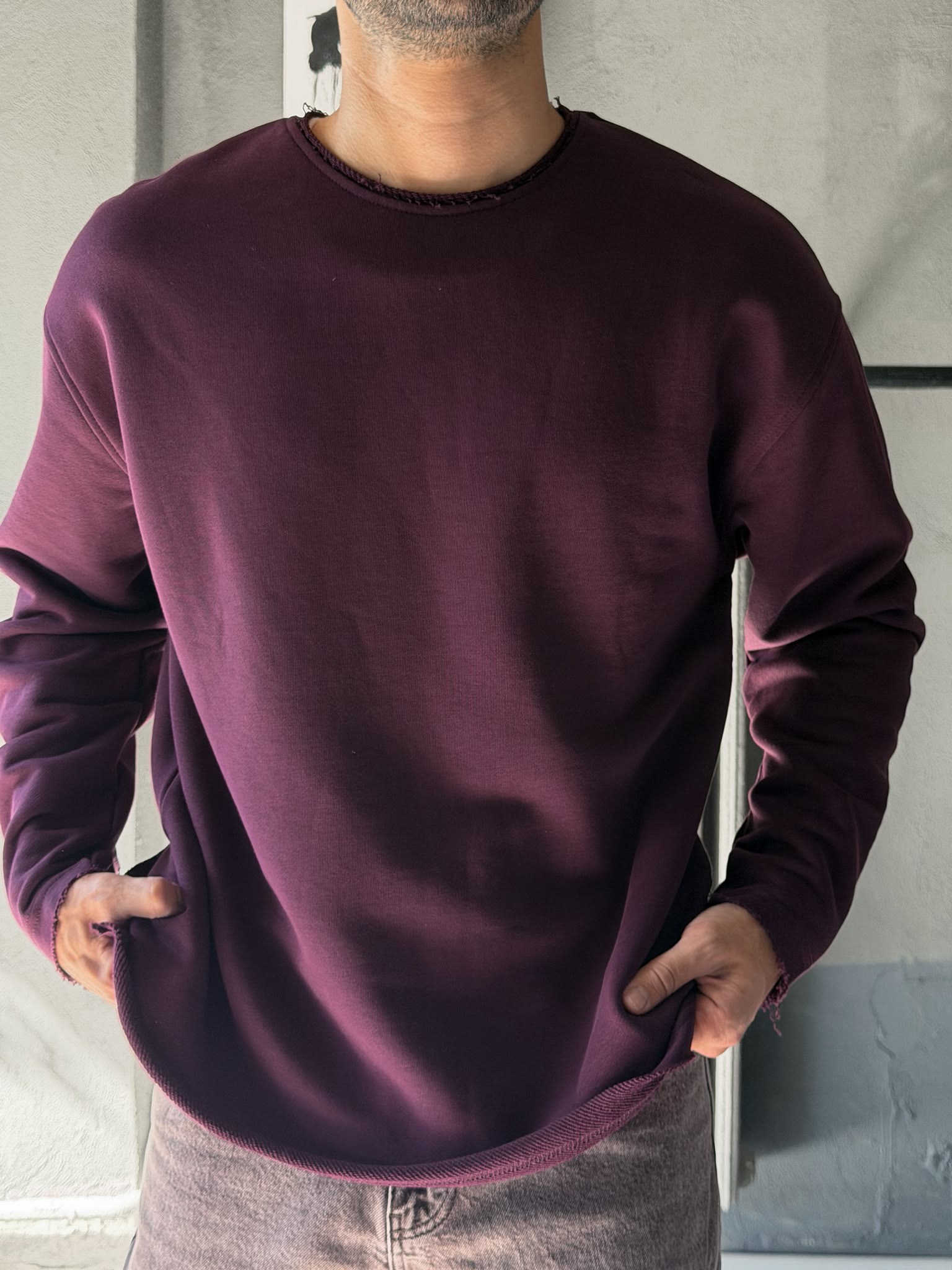 Oversize Üç İplik Şardonsuz Longsleeve