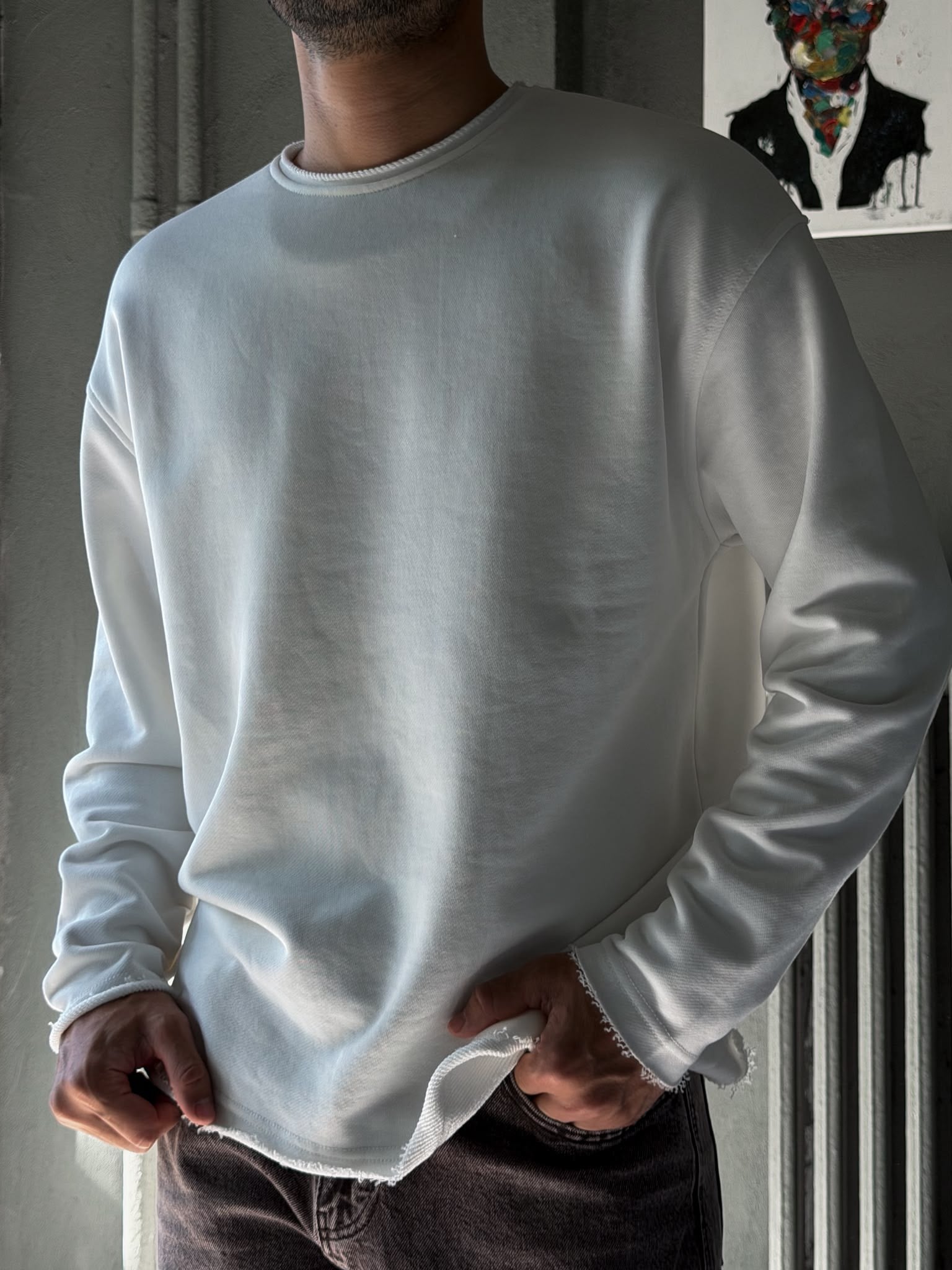 Oversize Üç İplik Şardonsuz Longsleeve