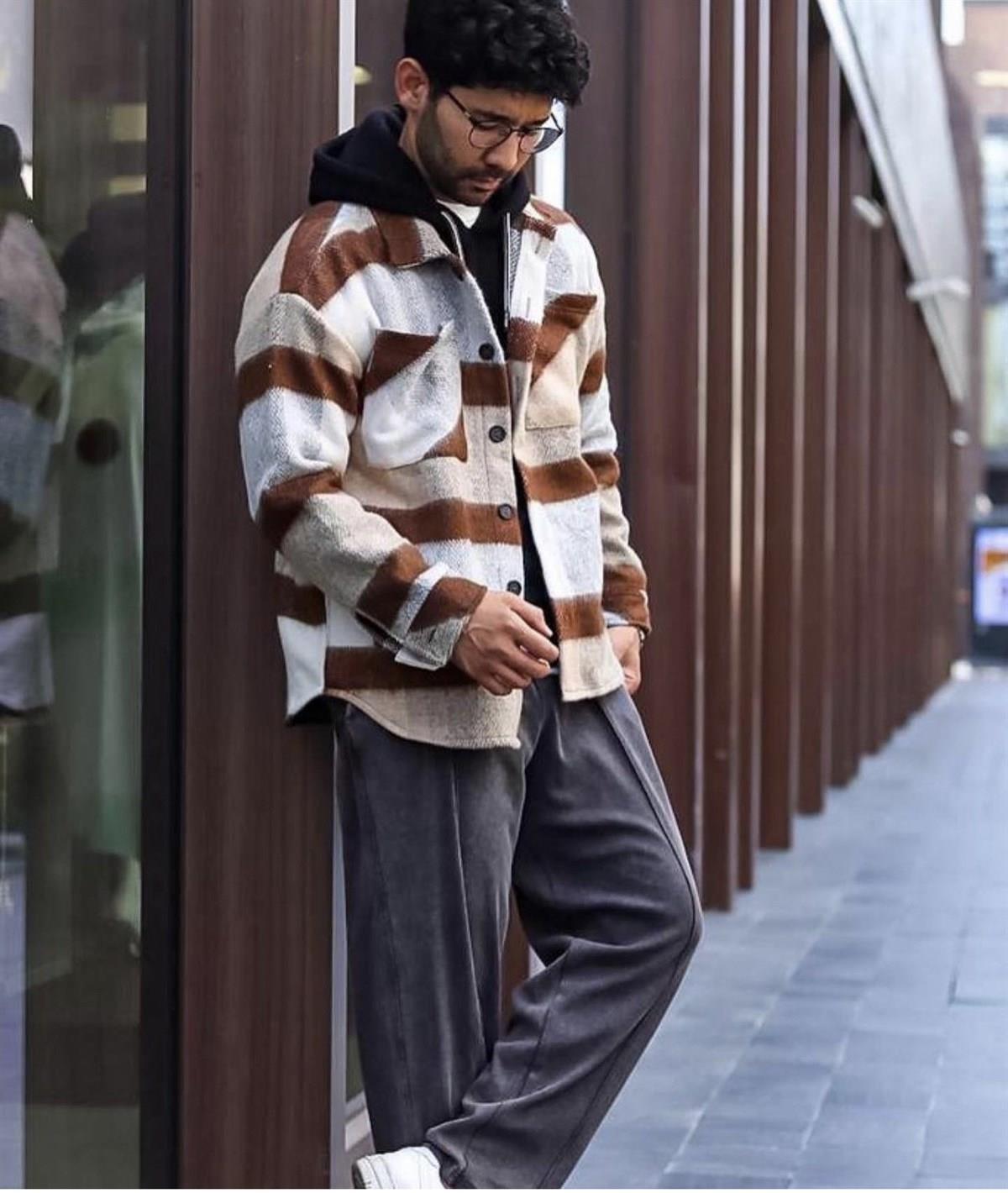Oversize unisex çizgili ceket gömlek