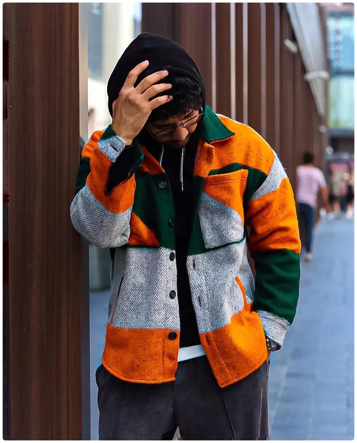 Oversize unisex çizgili ceket gömlek