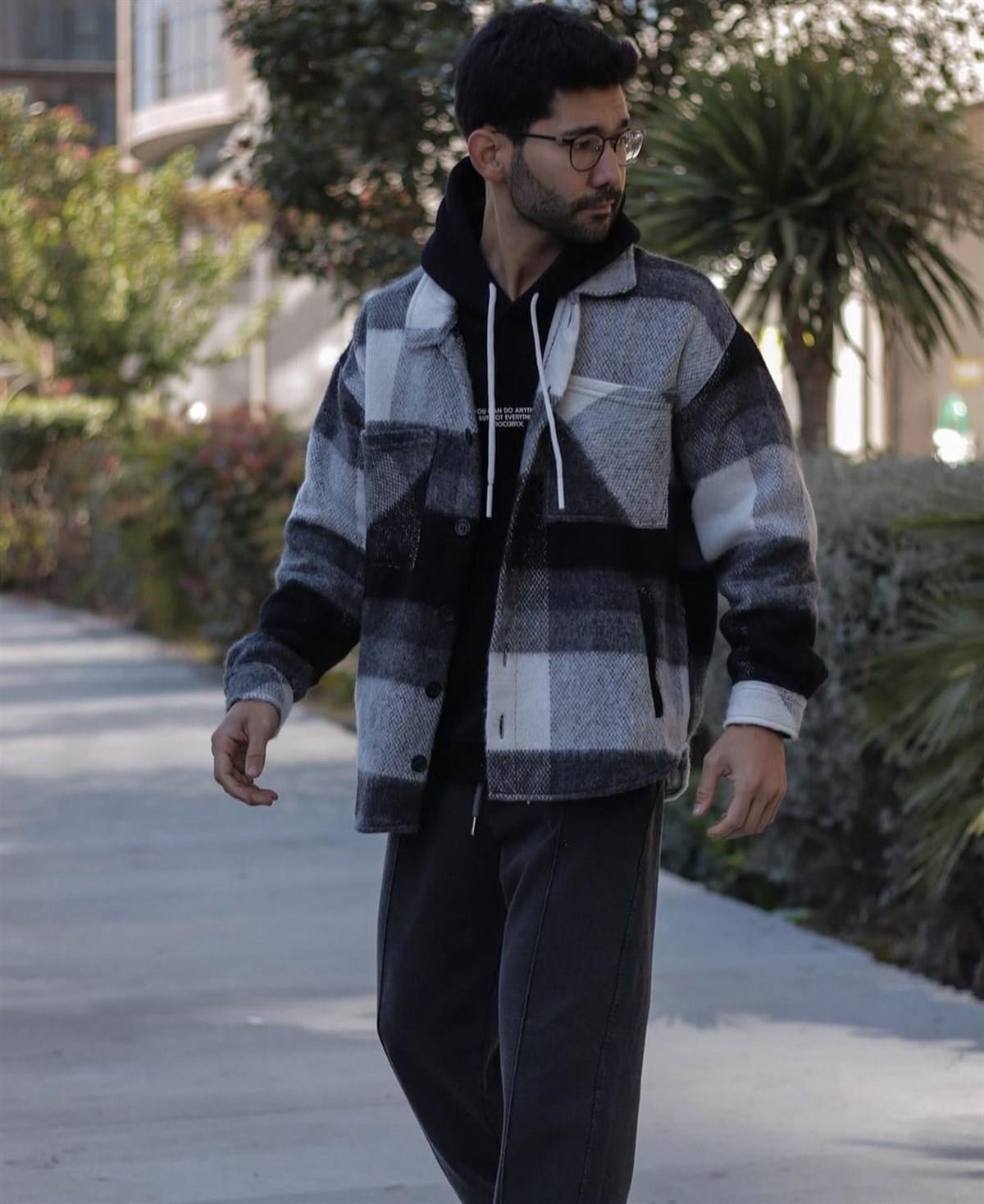 Oversize unisex çizgili ceket gömlek