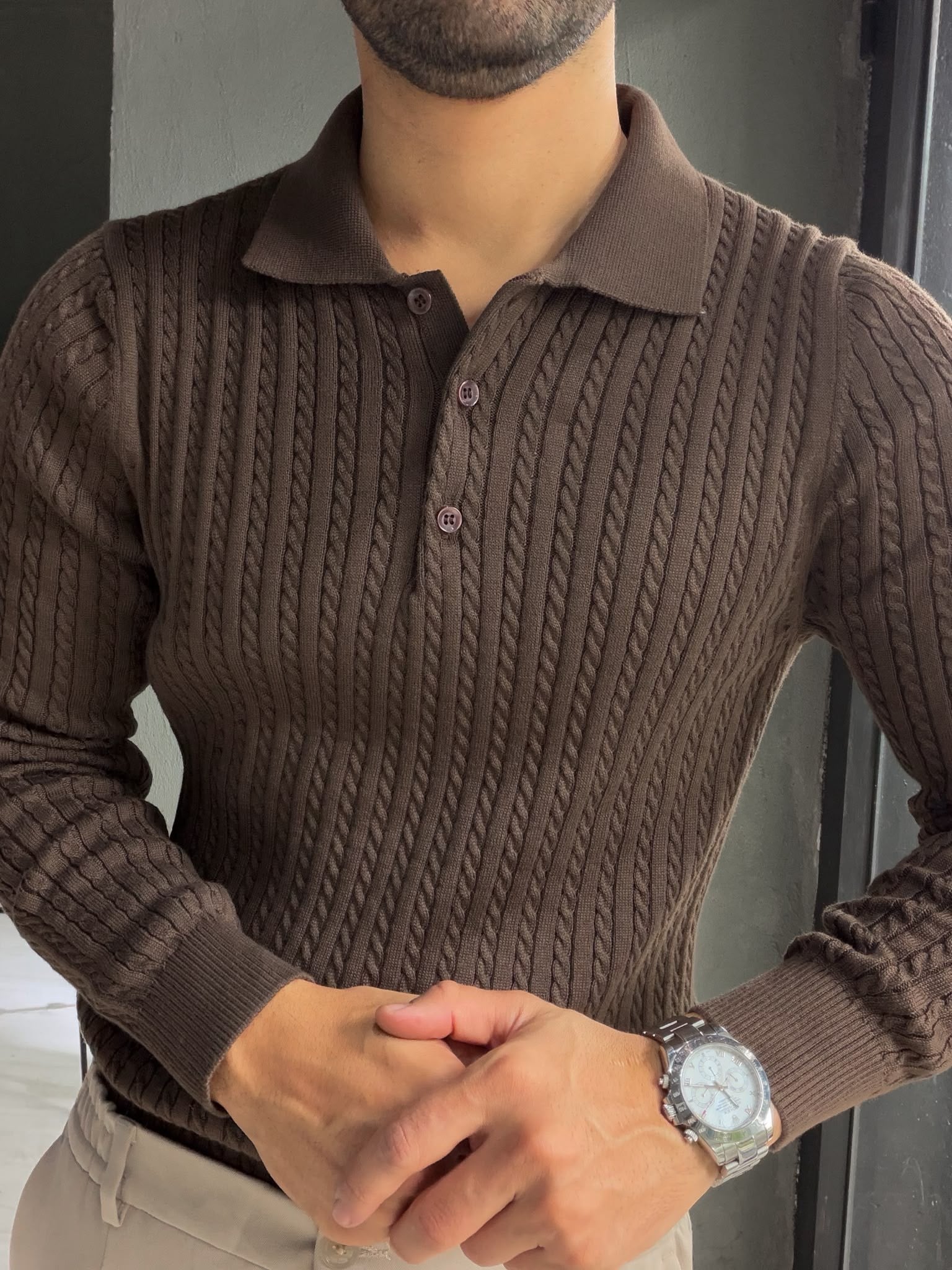 Polo Yaka Örgülü Triko 