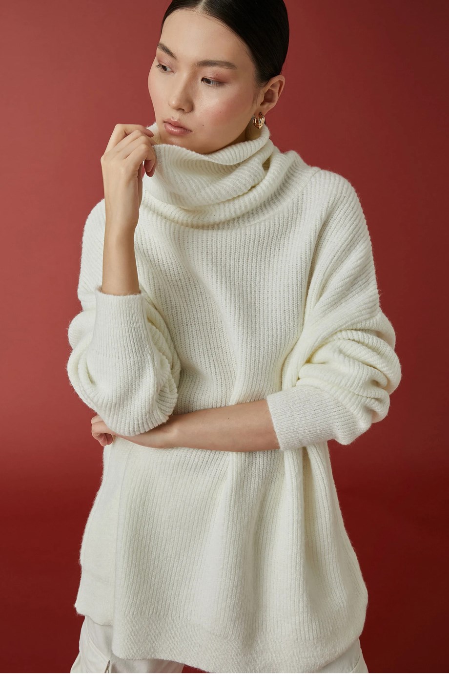 KADIN EKRU  BOĞAZLI KAZAK 3WAK90104HT