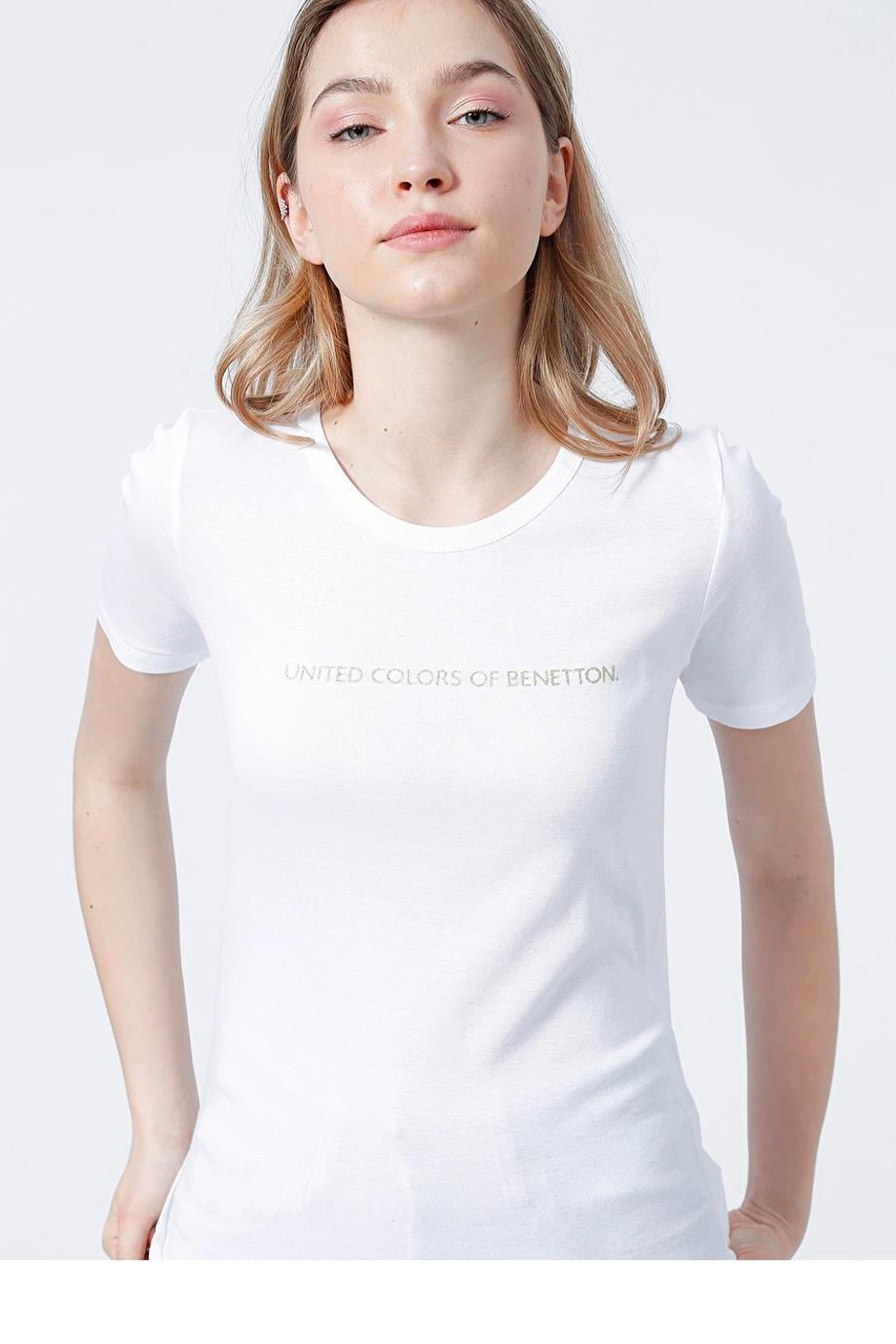 BENETTON KISA KOLLU BEYAZ T-SHİRT  3GA2E16A2-2K5 