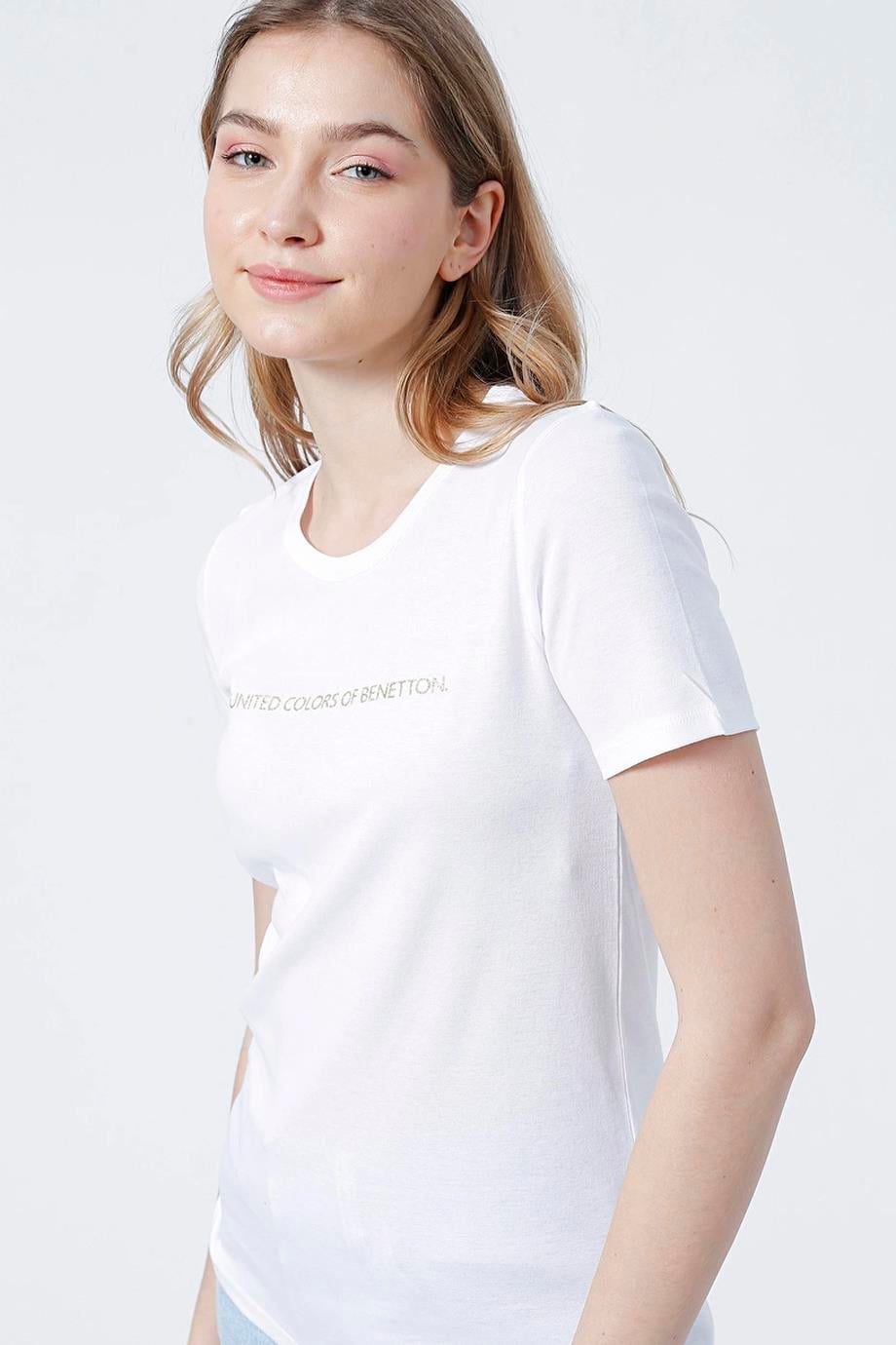 BENETTON KISA KOLLU BEYAZ T-SHİRT  3GA2E16A2-2K5 