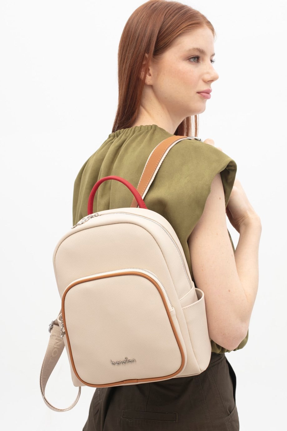 BENETTON-ST DERİ1807-2Y6 BENETTON ÇANTA-BEJ-CAMEL-KIRMIZI