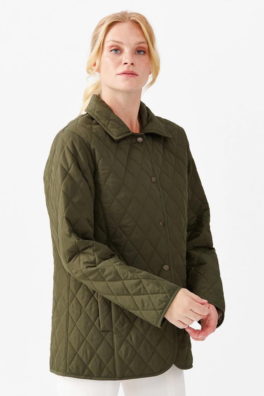 POLO YAKA ÇITÇITLI HAKİ KADIN CEKET  21433-2K5