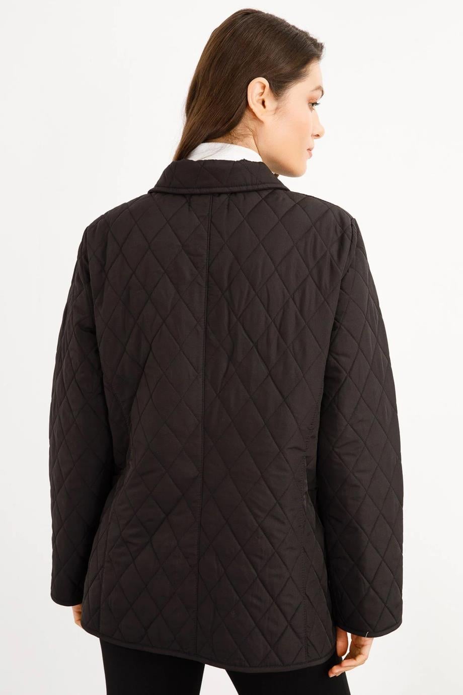 POLO YAKA ÇITÇITLI SİYAH KADIN CEKET 21433-2K5