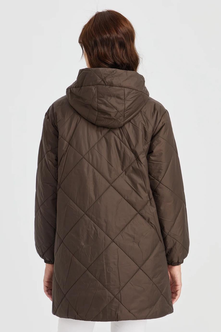 KARELİ ŞİŞME YEŞİL KADIN KABAN 23403-2K5