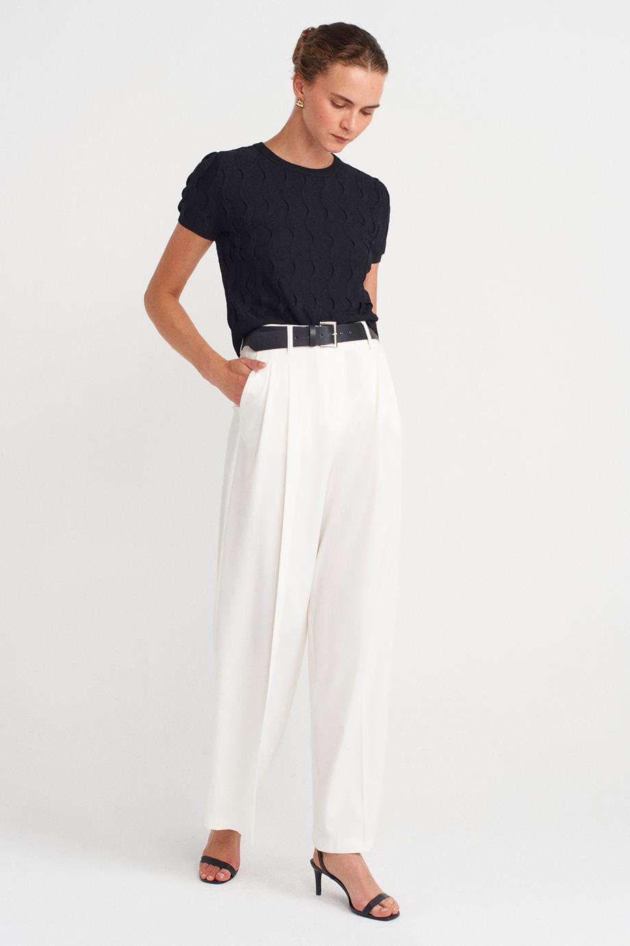 Bisiklet Yaka Dokulu Triko Bluz-Siyah 10788-2Y6