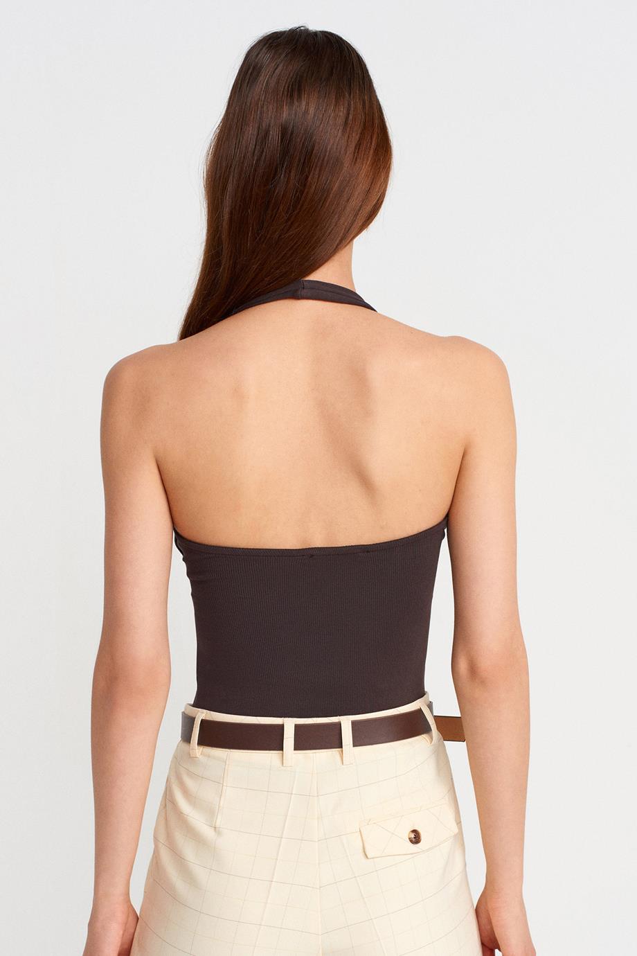 Halter Yaka Top-Koyu Kahve 21052-2Y6