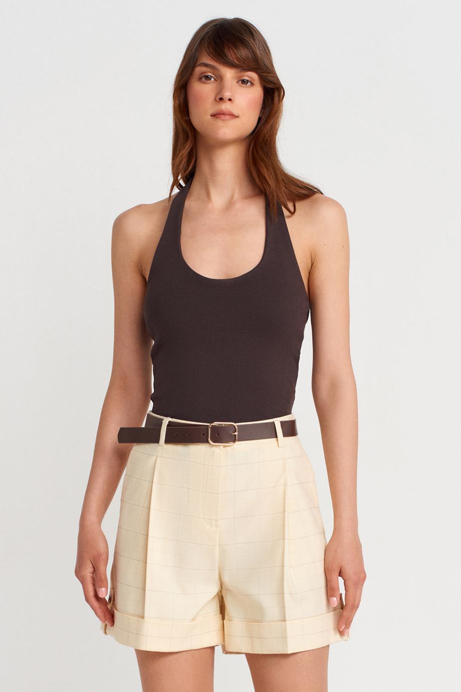 Halter Yaka Top-Koyu Kahve 21052-2Y6