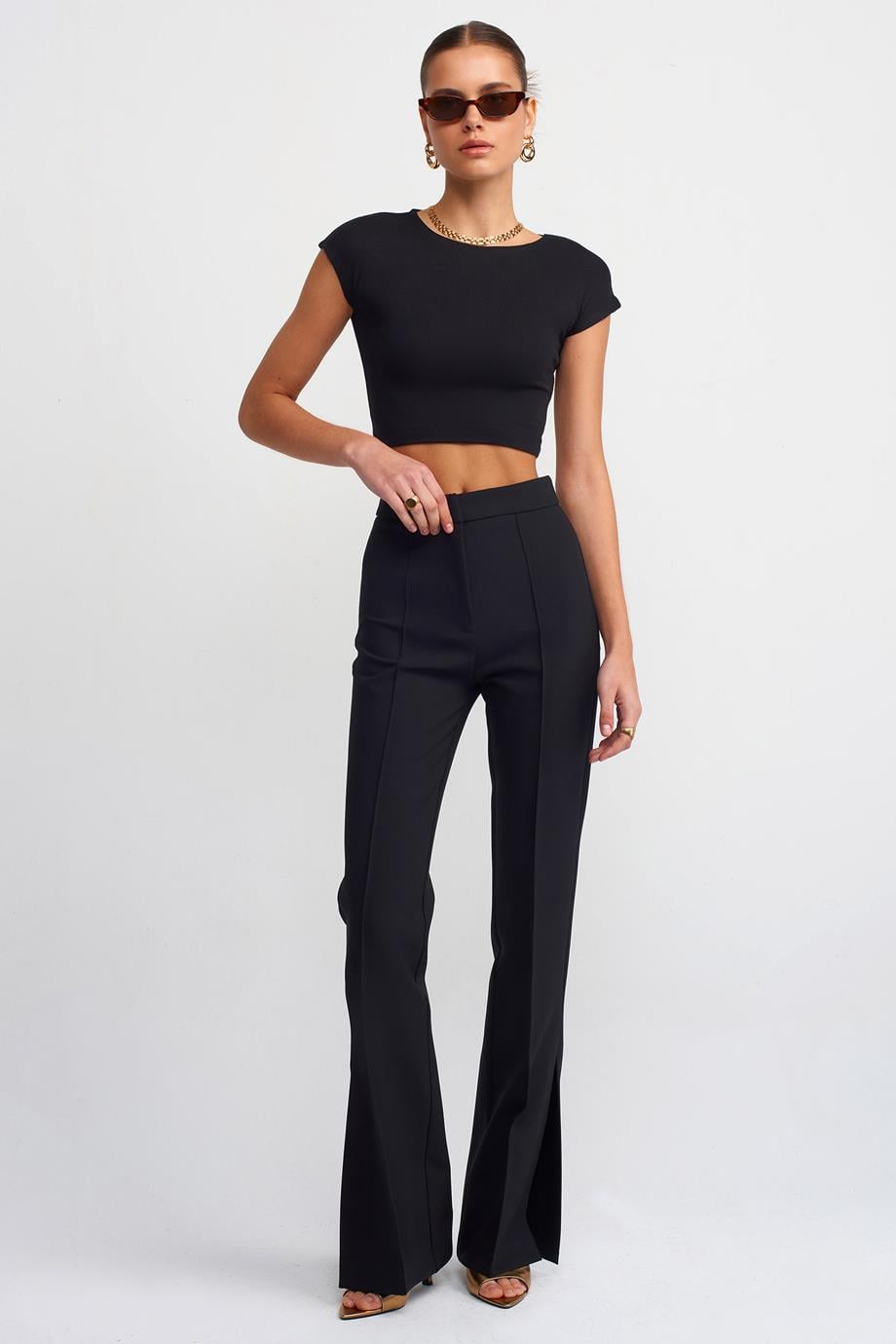 KISA KOLLU SİYAH  KADIN CROP 30528-2Y5