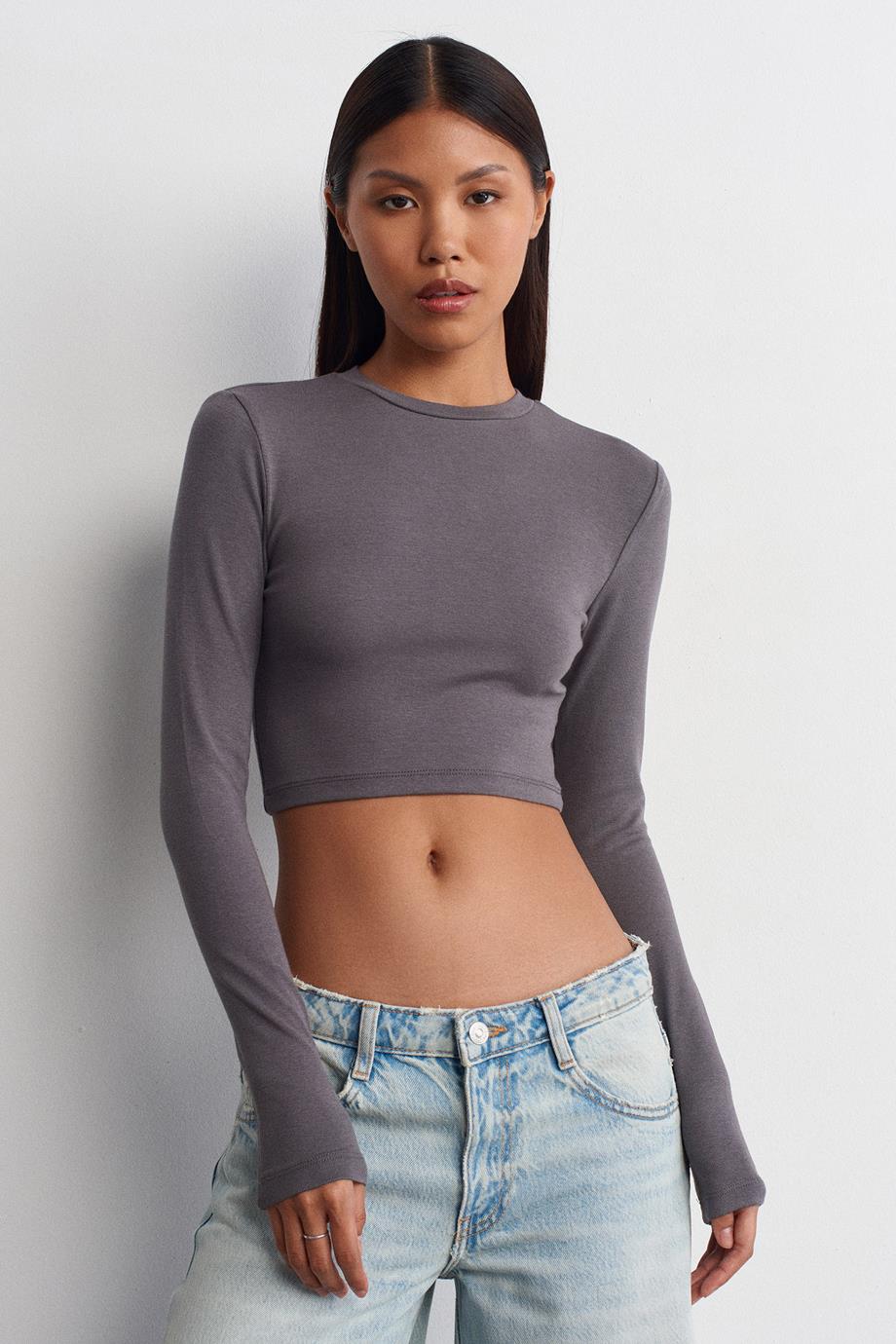 Uzun Kollu Füme Kadın Crop 31236-2K5