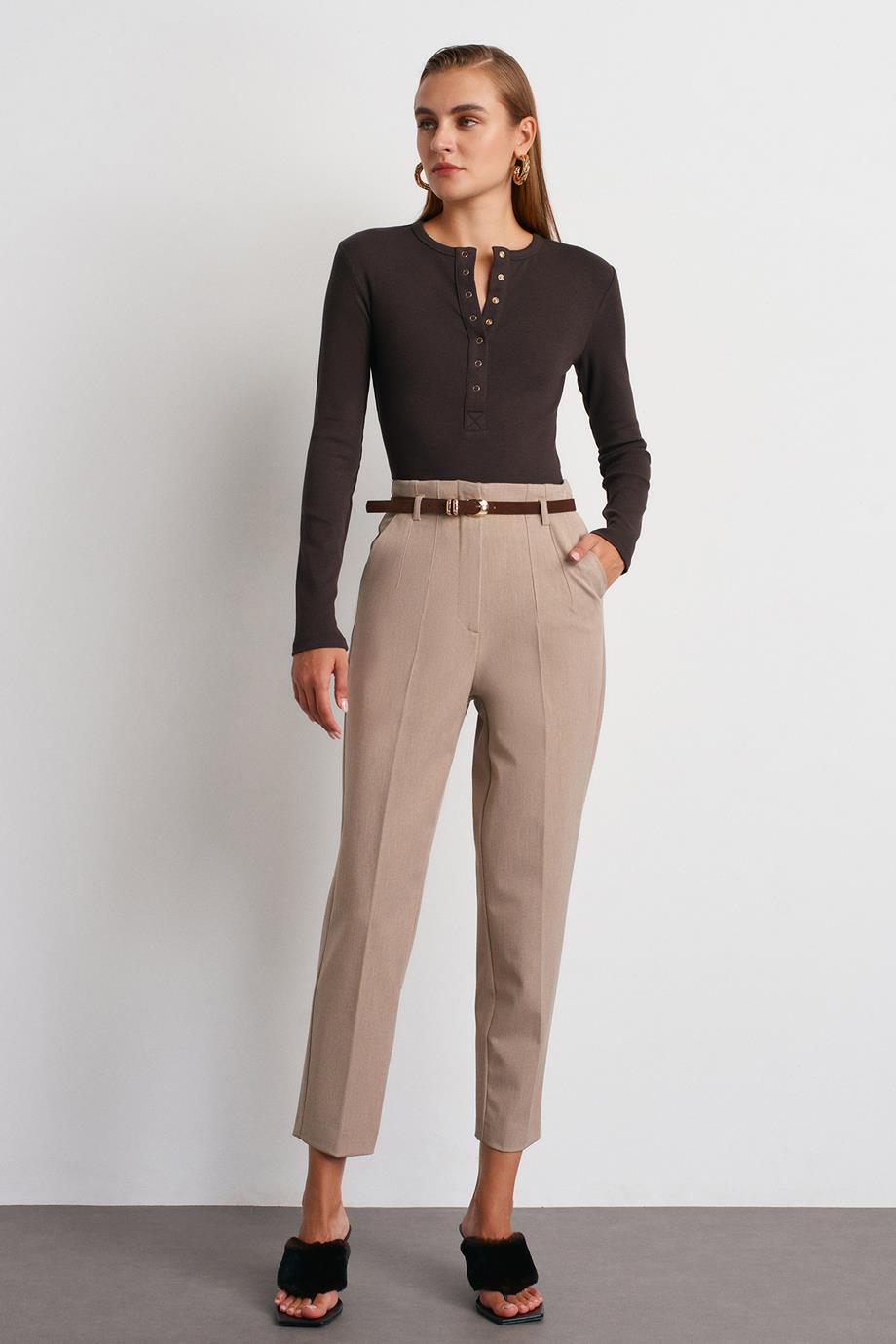 Çıtçıtlı Modal Karışımlı Top-Koyu Kahve 32024-2Y6