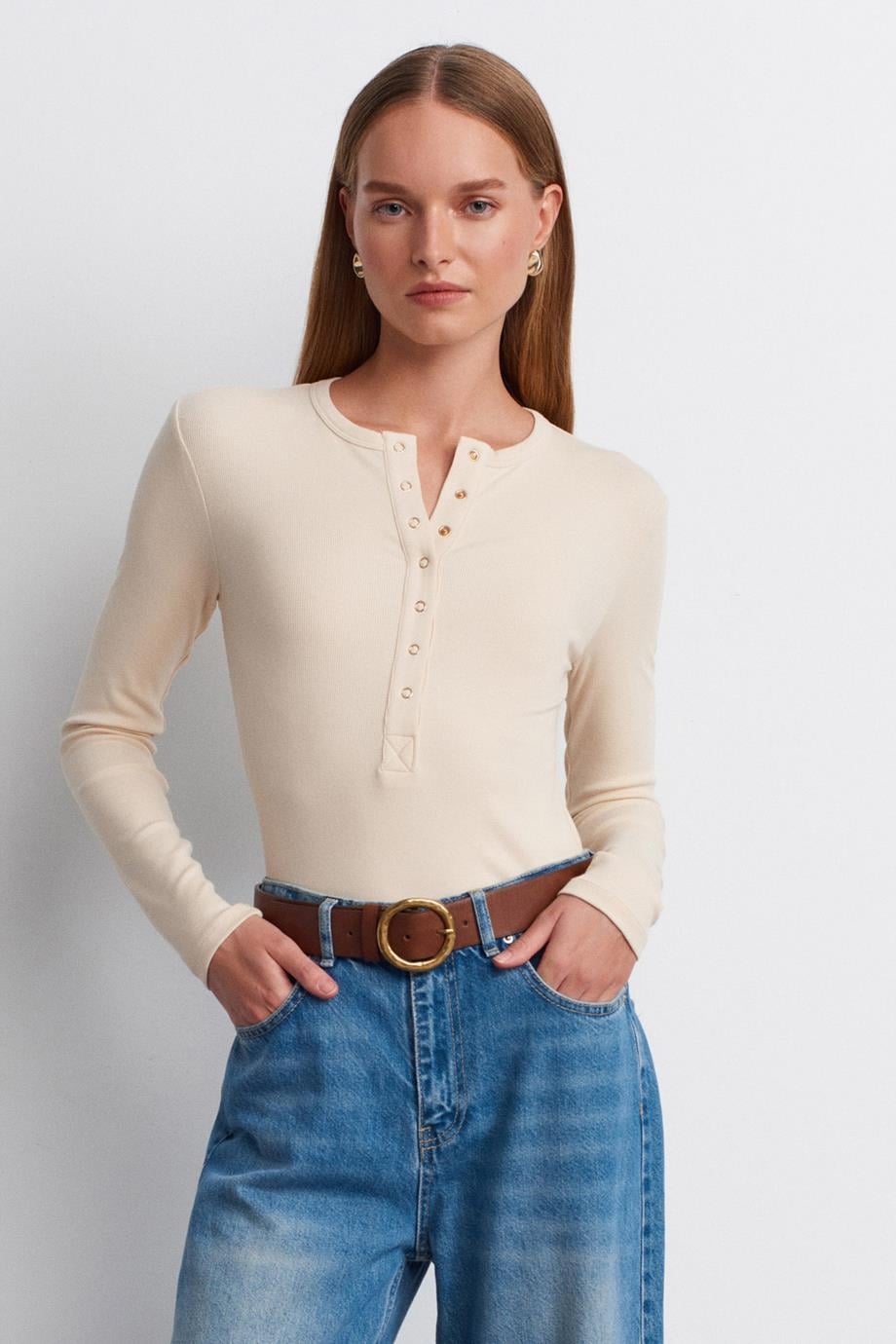 Çıtçıtlı Modal Karışımlı Top-Taş 32024-2Y6