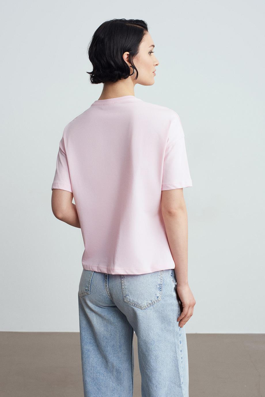 Basic T-Shirt-Toz Pembe 3683-2Y6