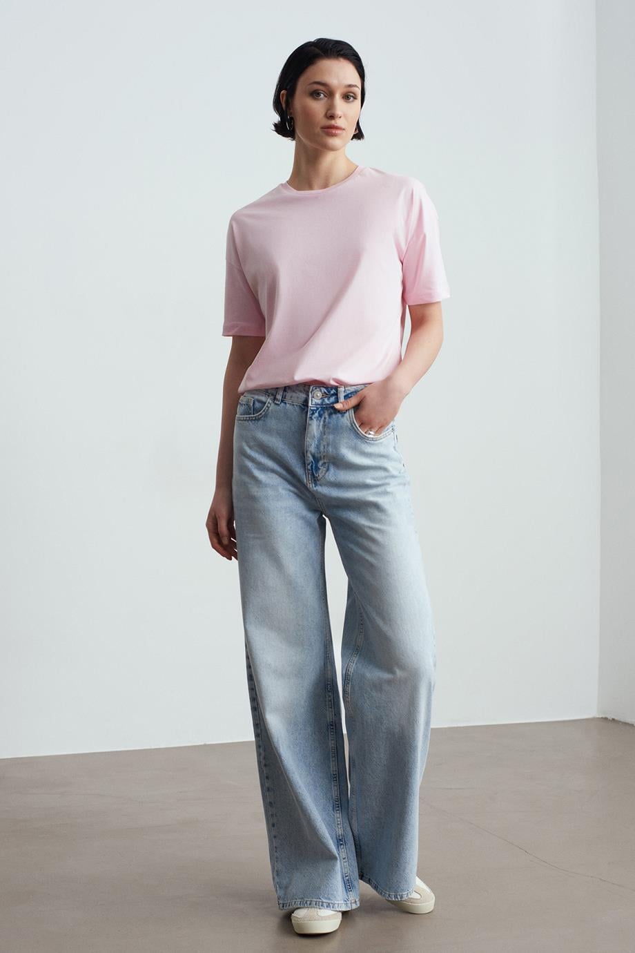 Basic T-Shirt-Toz Pembe 3683-2Y6
