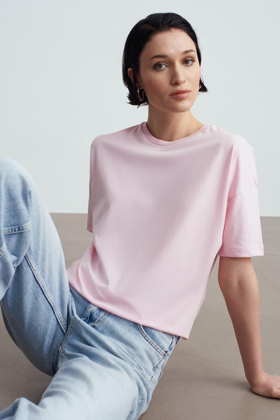 Basic T-Shirt-Toz Pembe 3683-2Y6