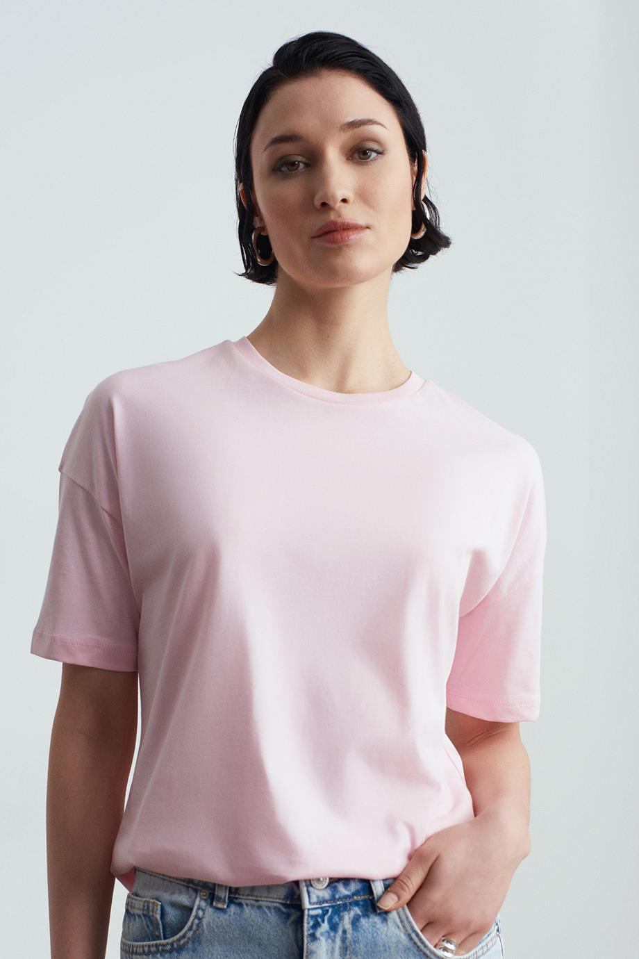 Basic T-Shirt-Toz Pembe 3683-2Y6