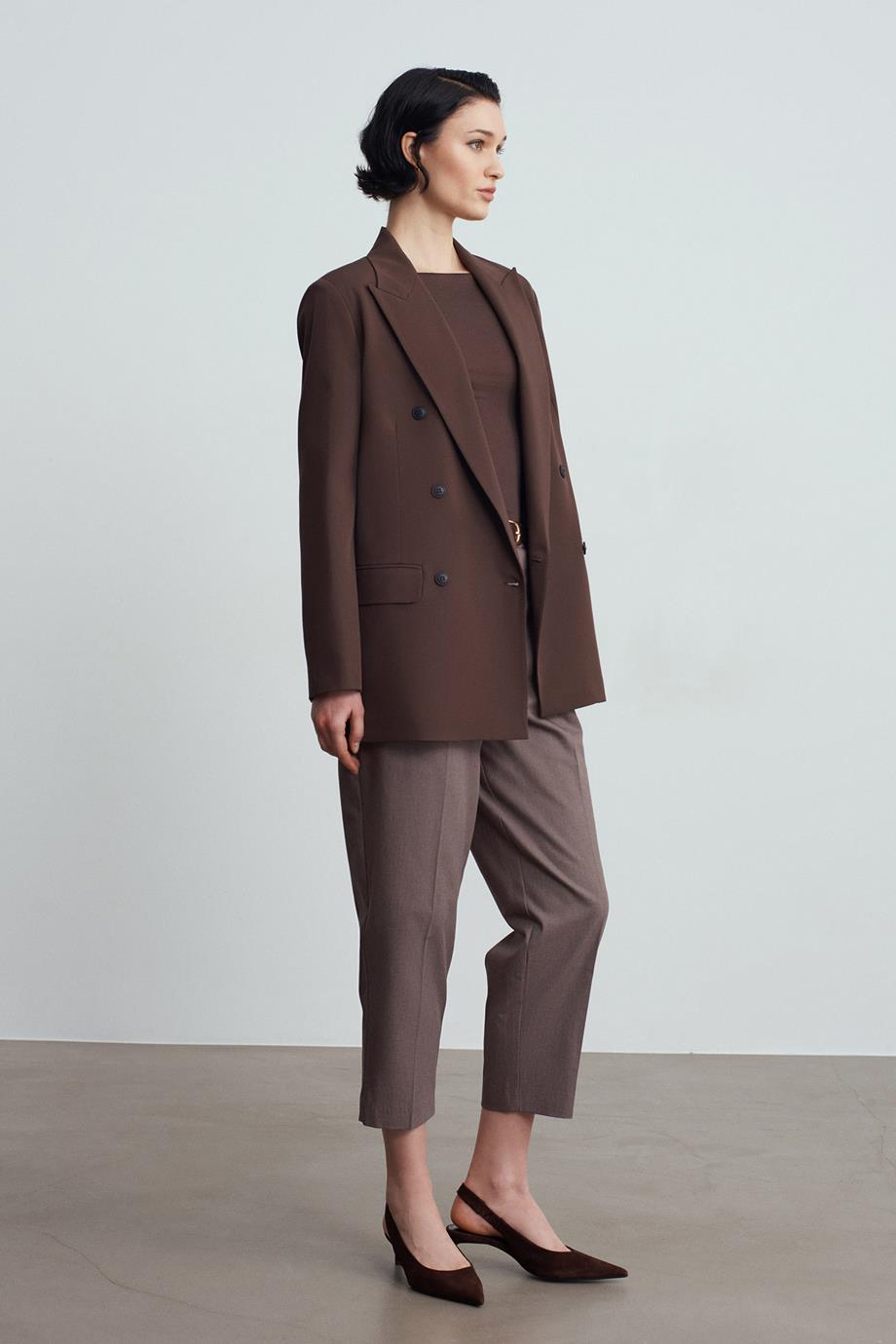 Kruvaze Blazer Ceket-Kahve 60784-2Y6