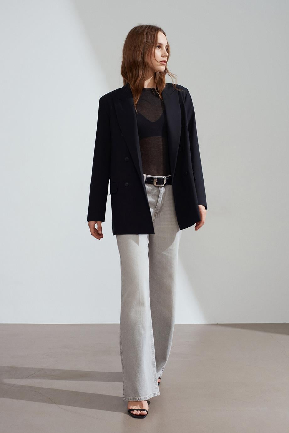 Kruvaze Blazer Ceket-Siyah 60784-2Y6