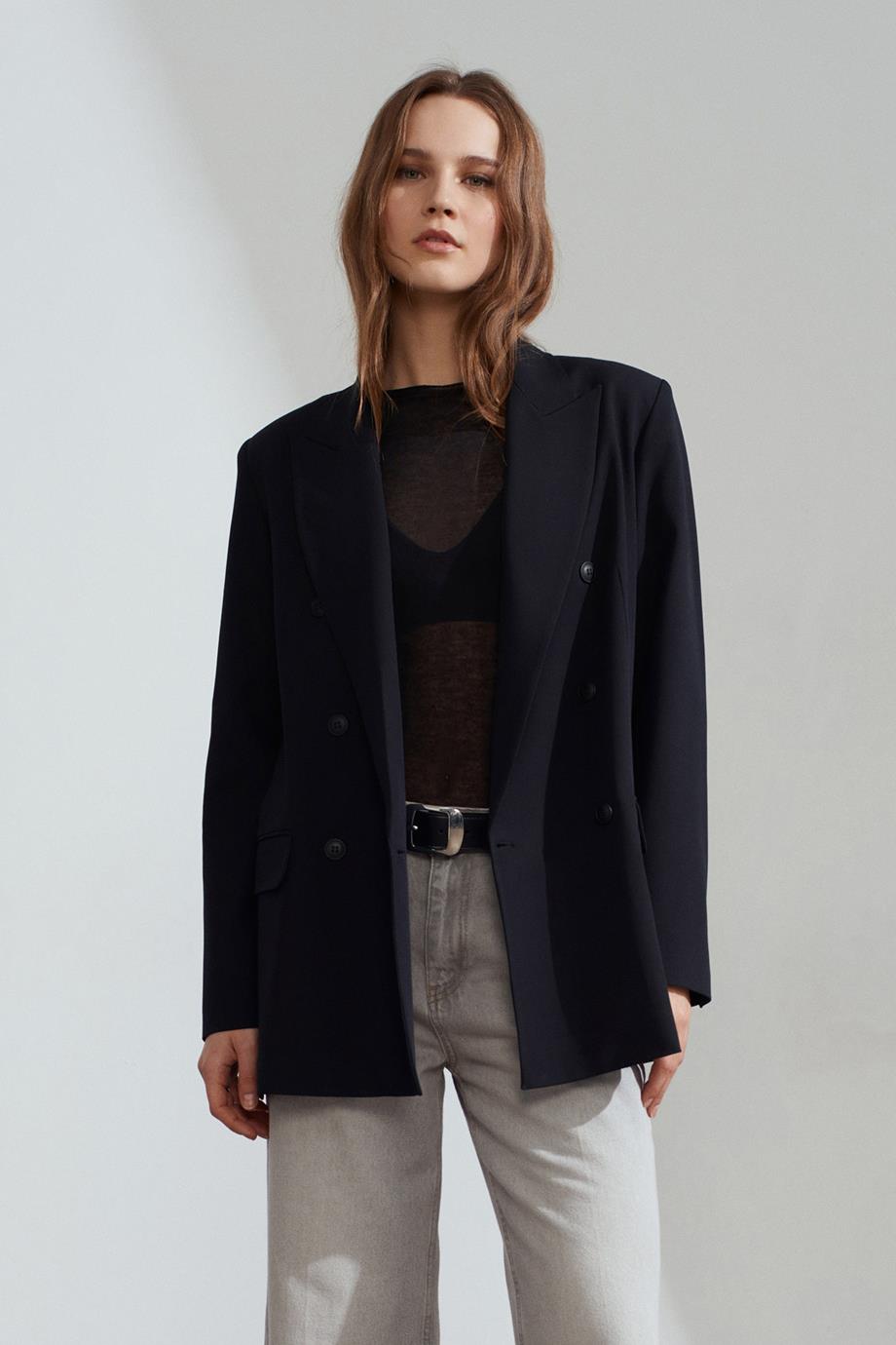 Kruvaze Blazer Ceket-Siyah 60784-2Y6