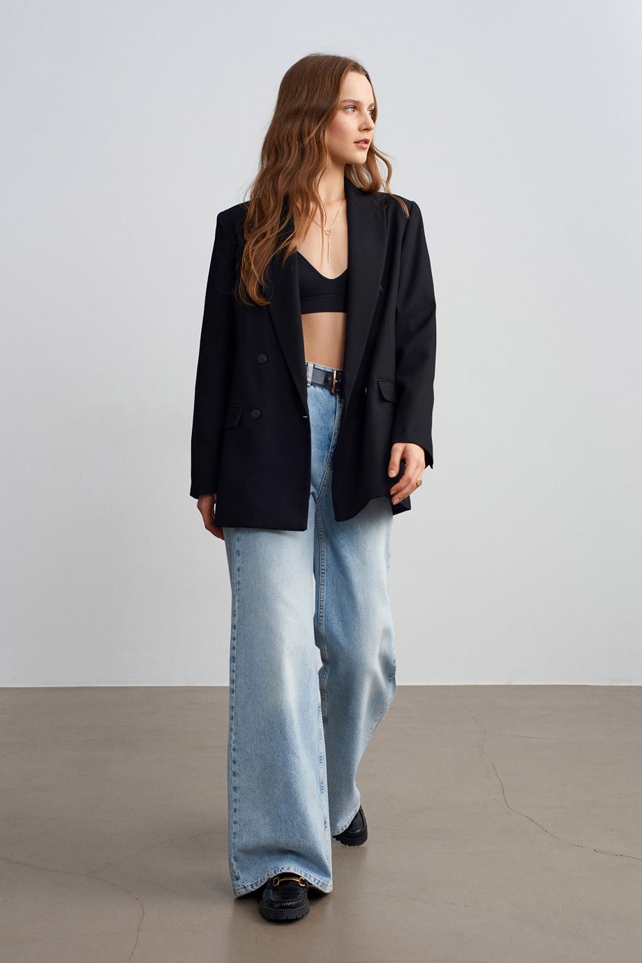 Kruvaze Blazer Ceket-Siyah 60789-2Y6