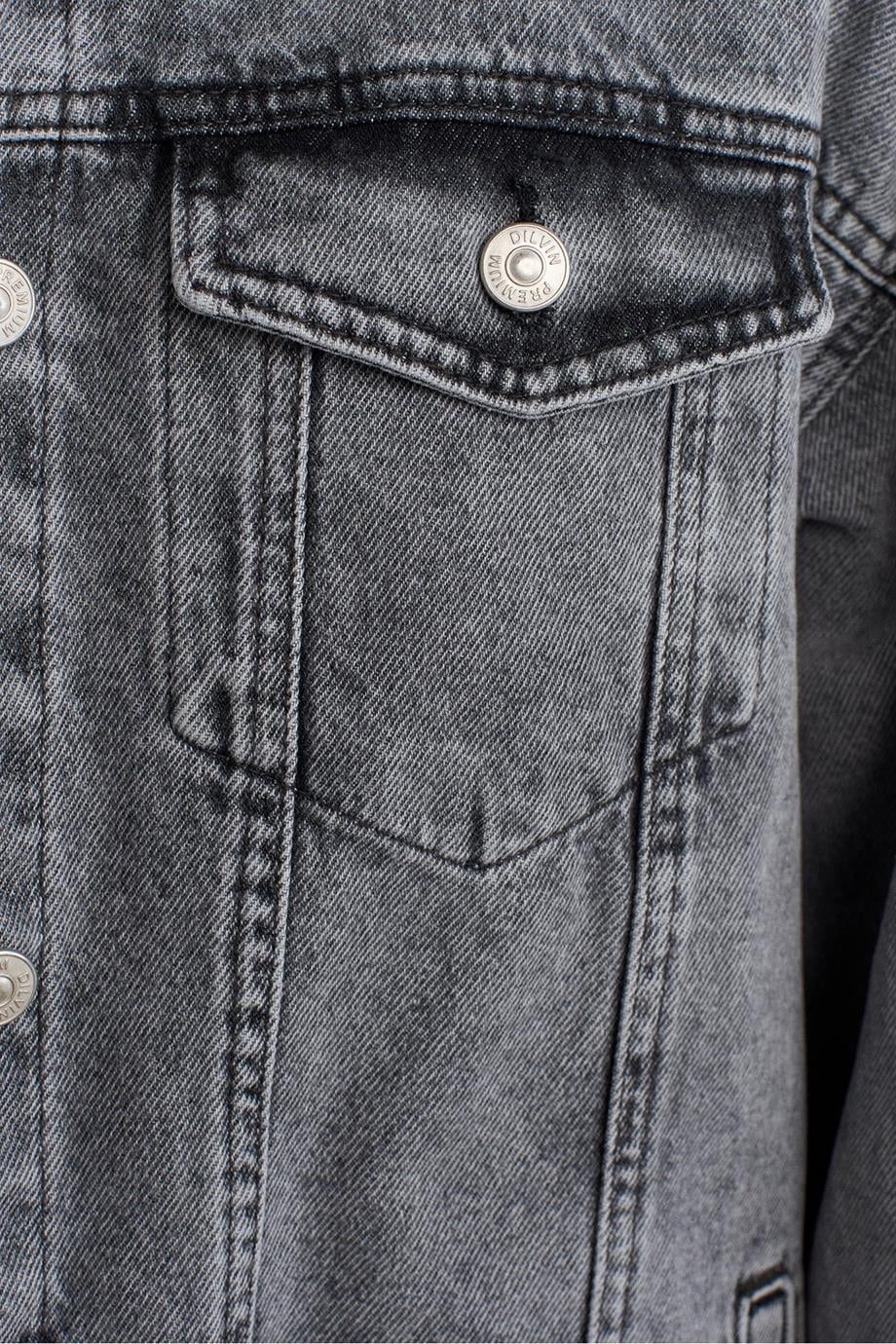 UZUN KOLLU CEPLİ KADIN SİYAH KOT CEKET  65352-2K5