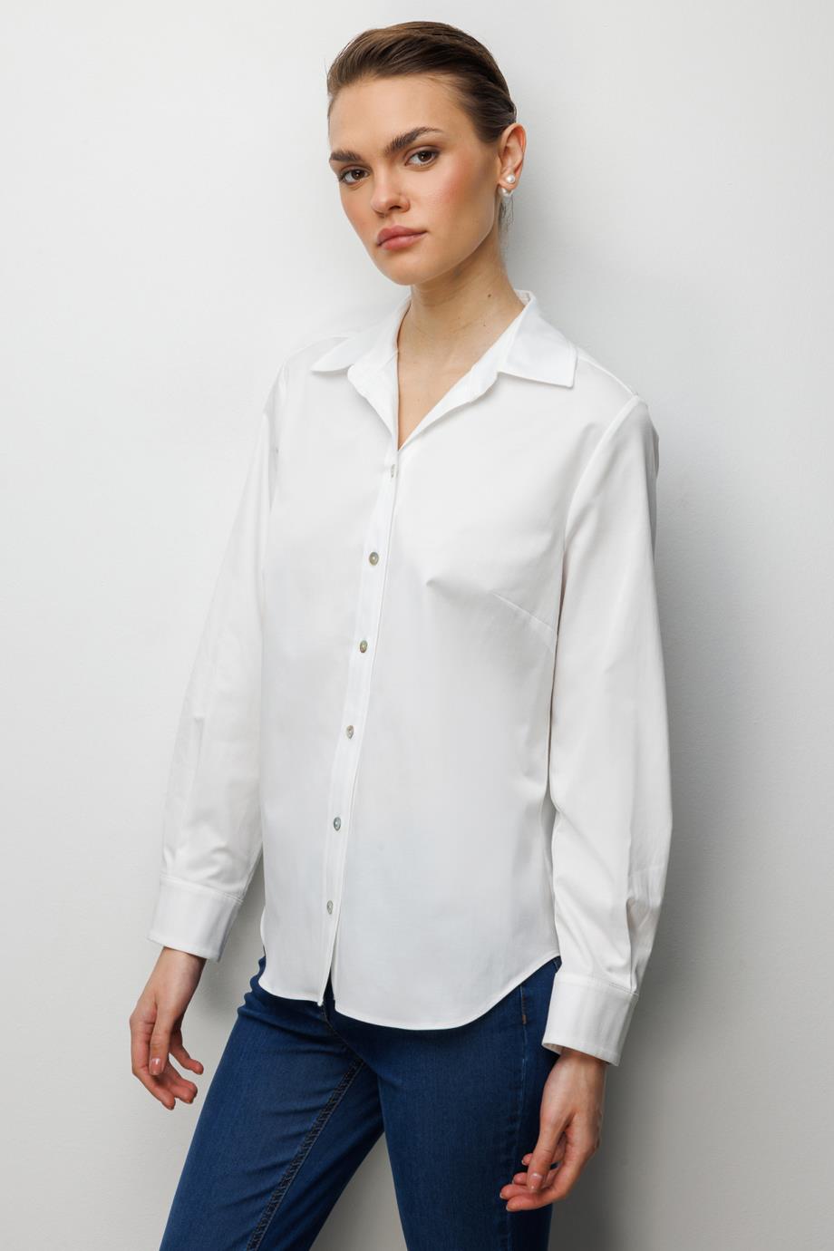 Pamuklu Polo Yaka Gömlek Ekru 2060-2Y6