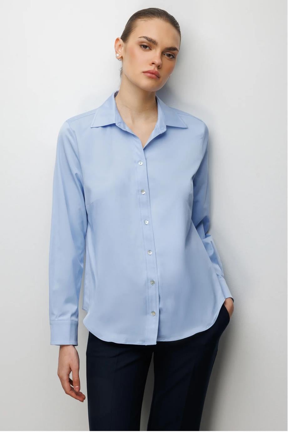 Pamuklu Polo Yaka Gömlek Mavı 2060-2Y6