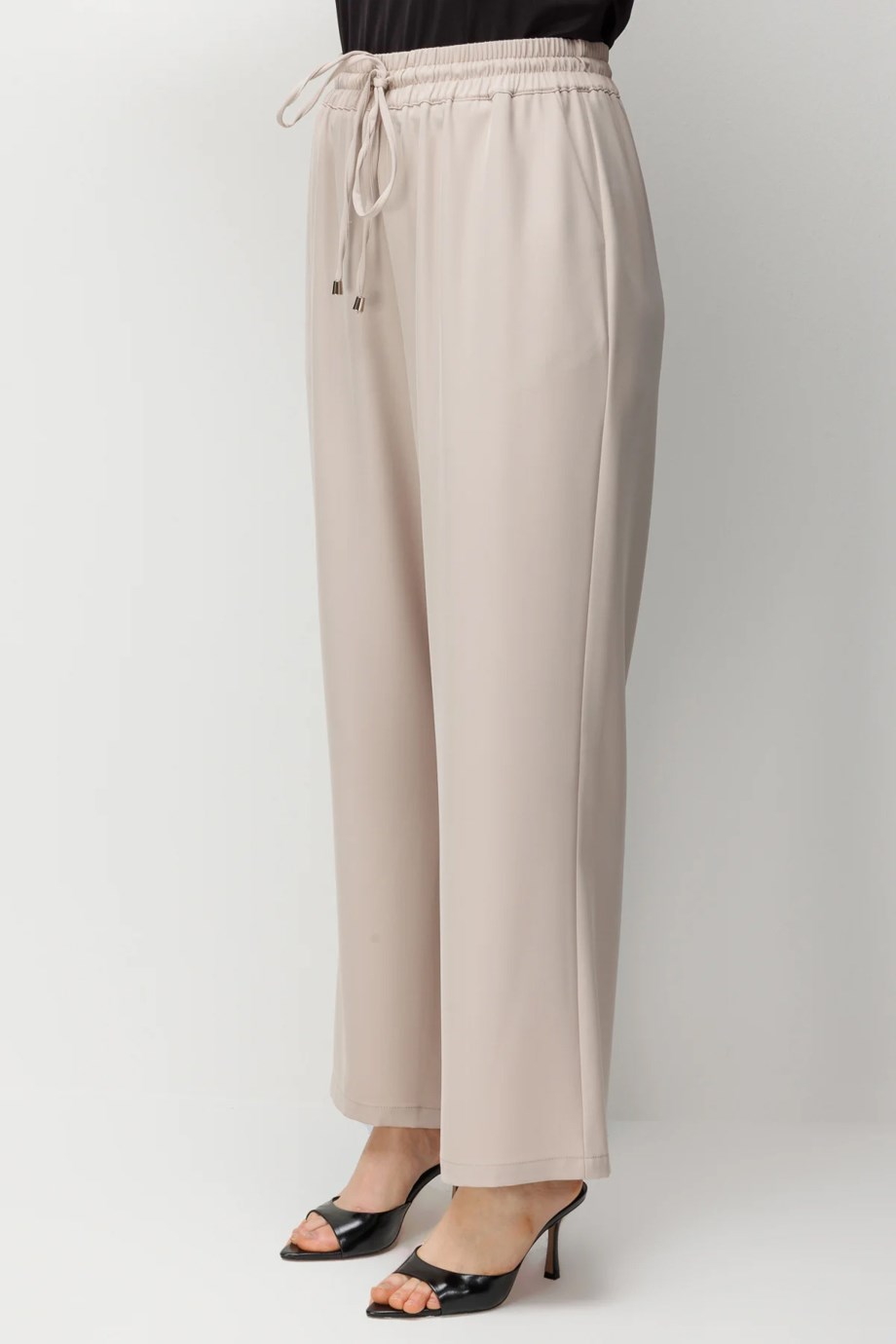 Beli Bağcıklı Bol Paça Pantolon Kum 4126-2Y6