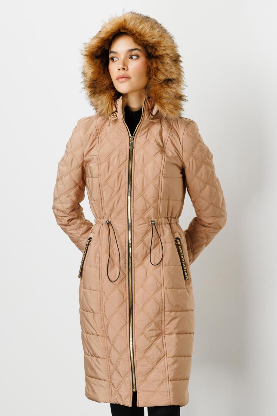 Ekol Kapişonlu Kapitone Kaban Ekru 7591-2K5