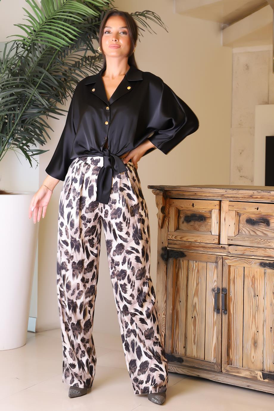 DESENLİ BOL PAÇA BEJ KADIN PANTOLON  42605-2K5