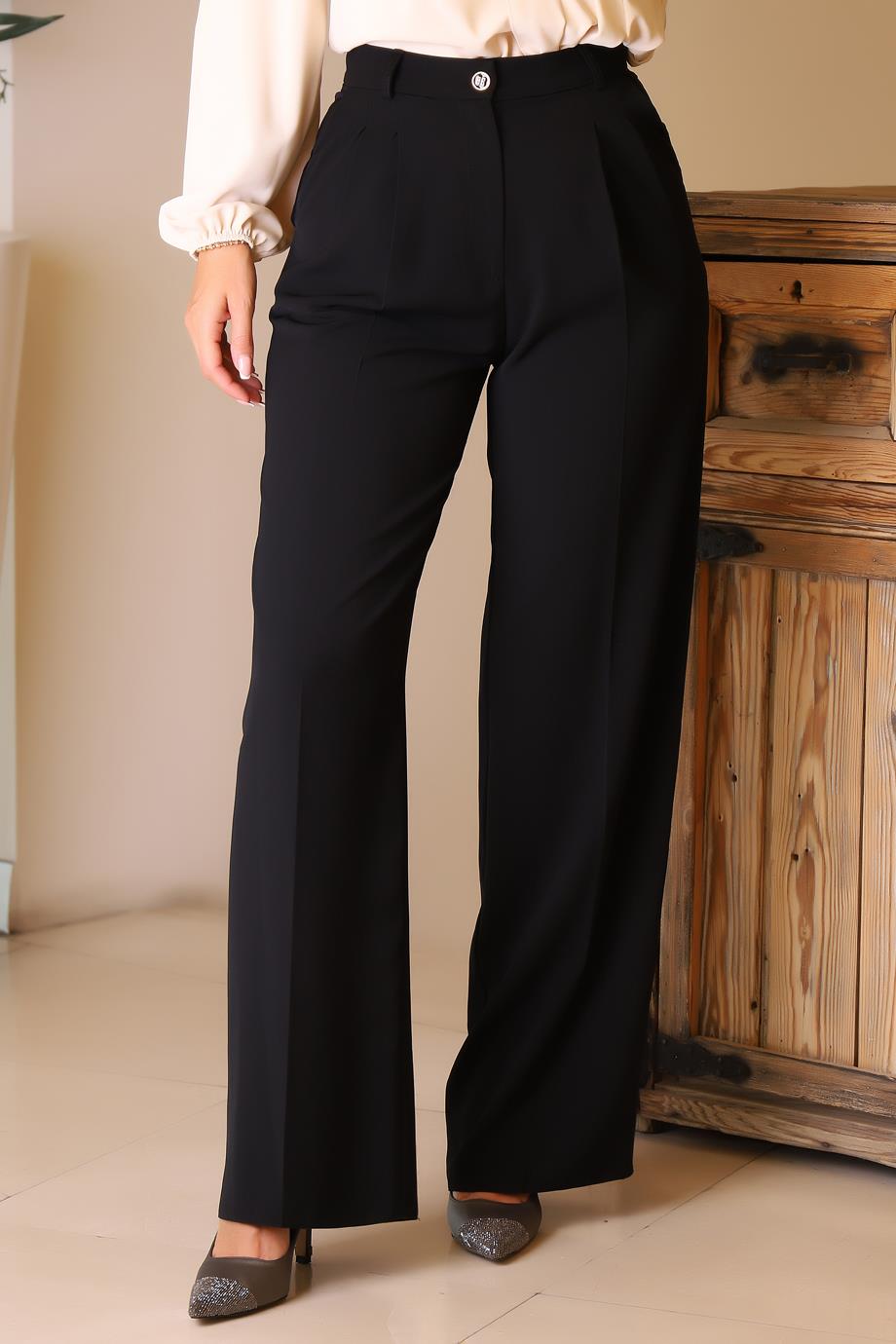 GENİŞ PAÇALI SİYAH KADIN PANTOLON 42631-2K5