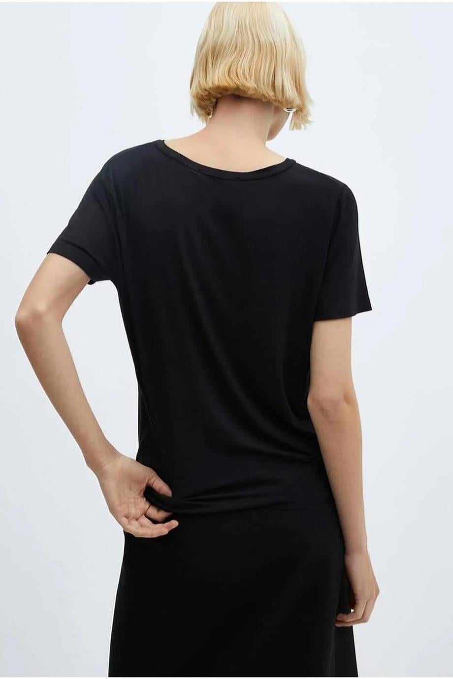 V YAKA KISA KOLLU SİYAH KADIN BLUZ 0021-2Y5