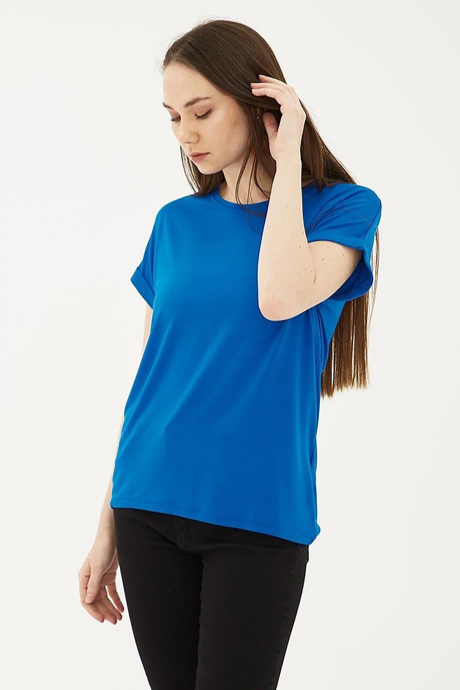 KATLAMALI KOL SIFIR YAKA SAKS  KADIN BLUZ 0194-2Y5