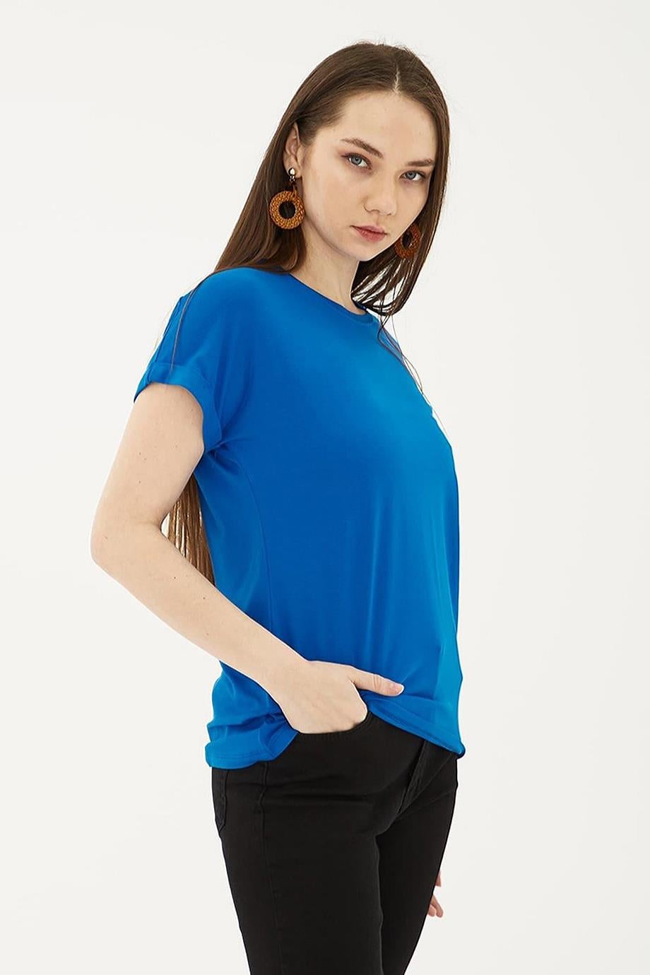KATLAMALI KOL SIFIR YAKA SAKS  KADIN BLUZ 0194-2Y5