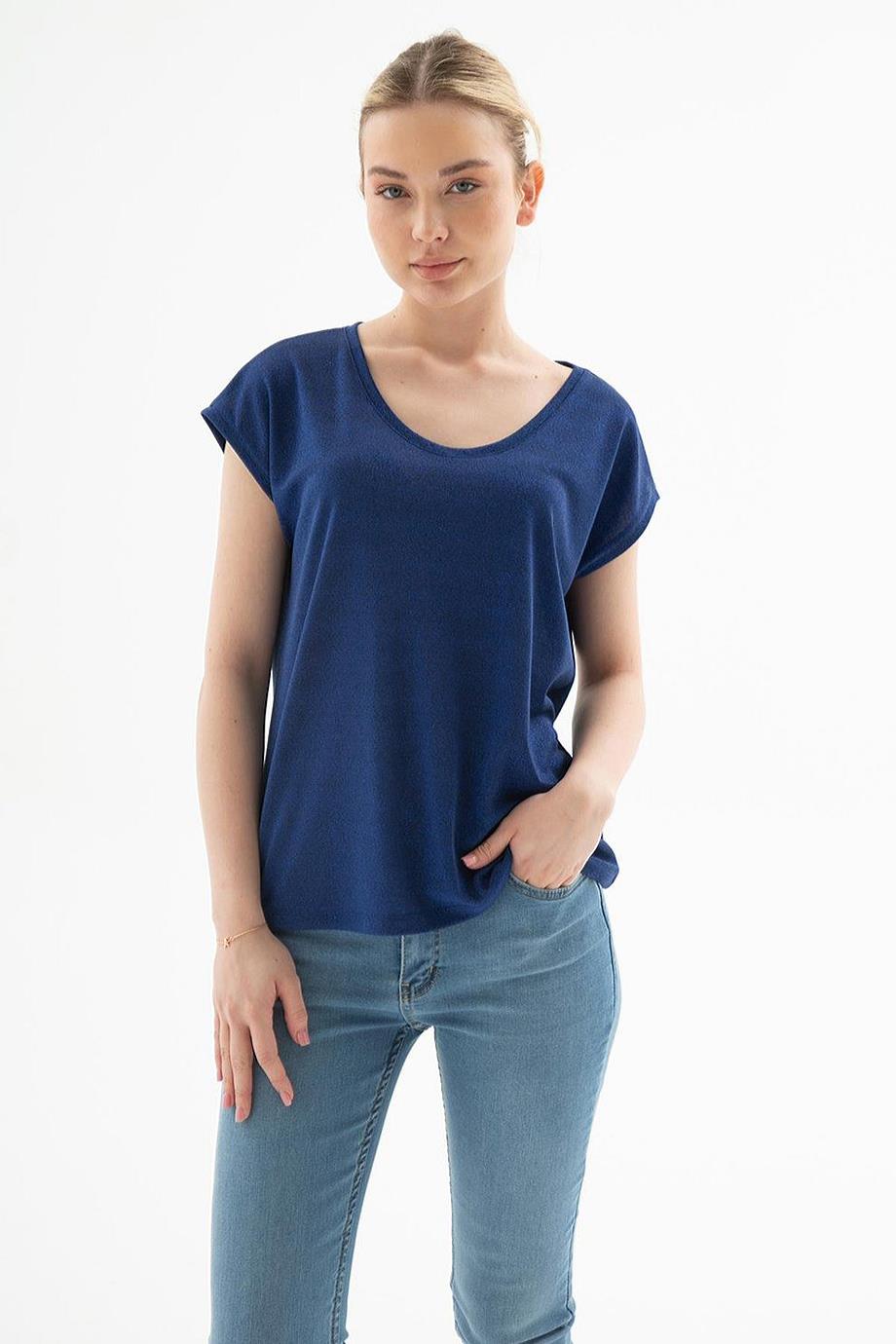 SIFIR YAKA KISA KOLLU SAKS KADIN BLUZ 0202-2Y5