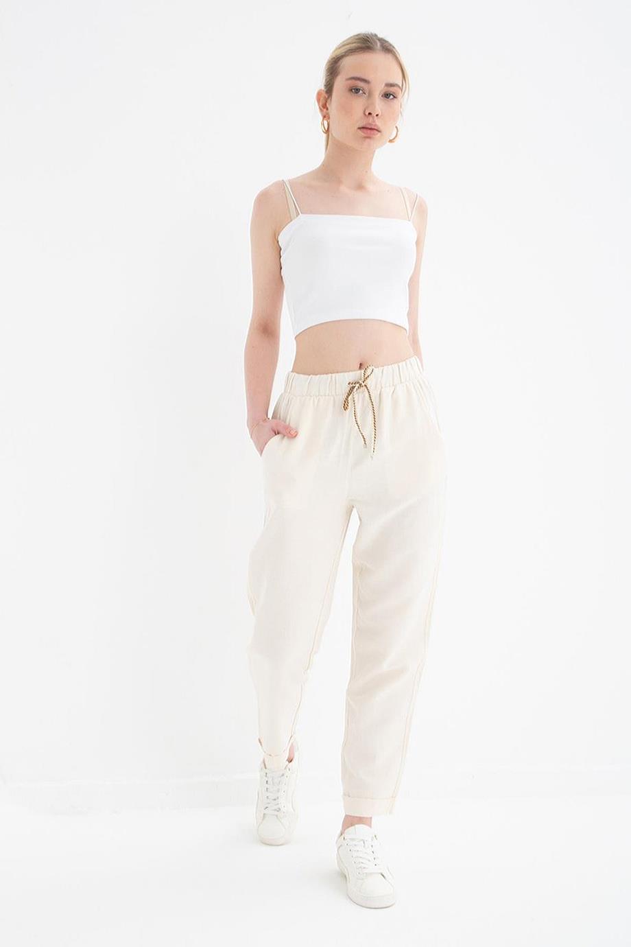 BELİ LASTİKLİ NATURAL  KADIN PANTOLON 0250-2Y5
