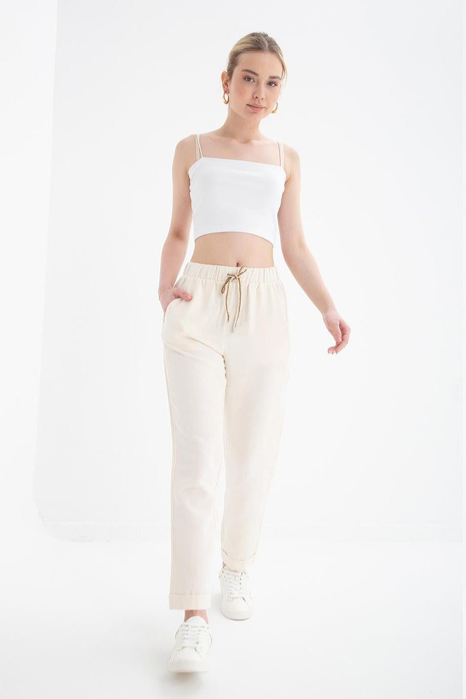 BELİ LASTİKLİ NATURAL  KADIN PANTOLON 0250-2Y5
