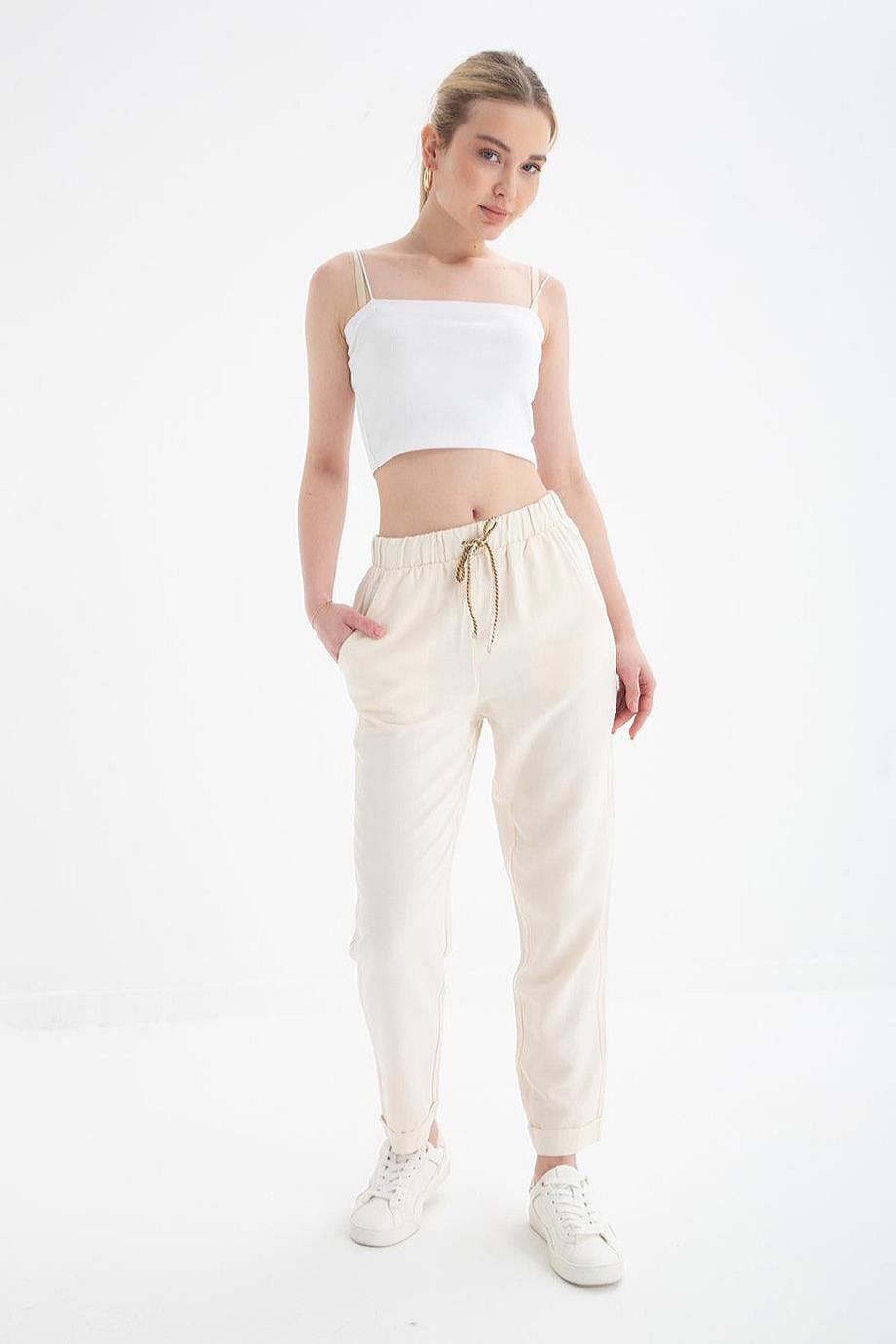 BELİ LASTİKLİ NATURAL  KADIN PANTOLON 0250-2Y5