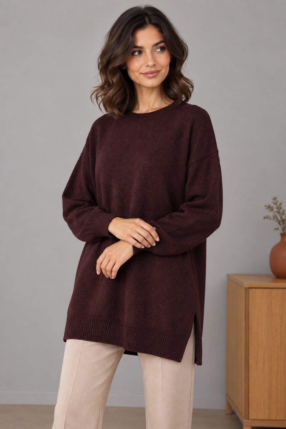Kadın Koyu Mürdüm Tunik 33827-2K7