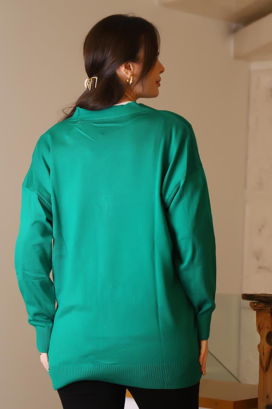 CEPLİ UZUN KOLLU BENETTON  KADIN HIRKA 5480-2K5