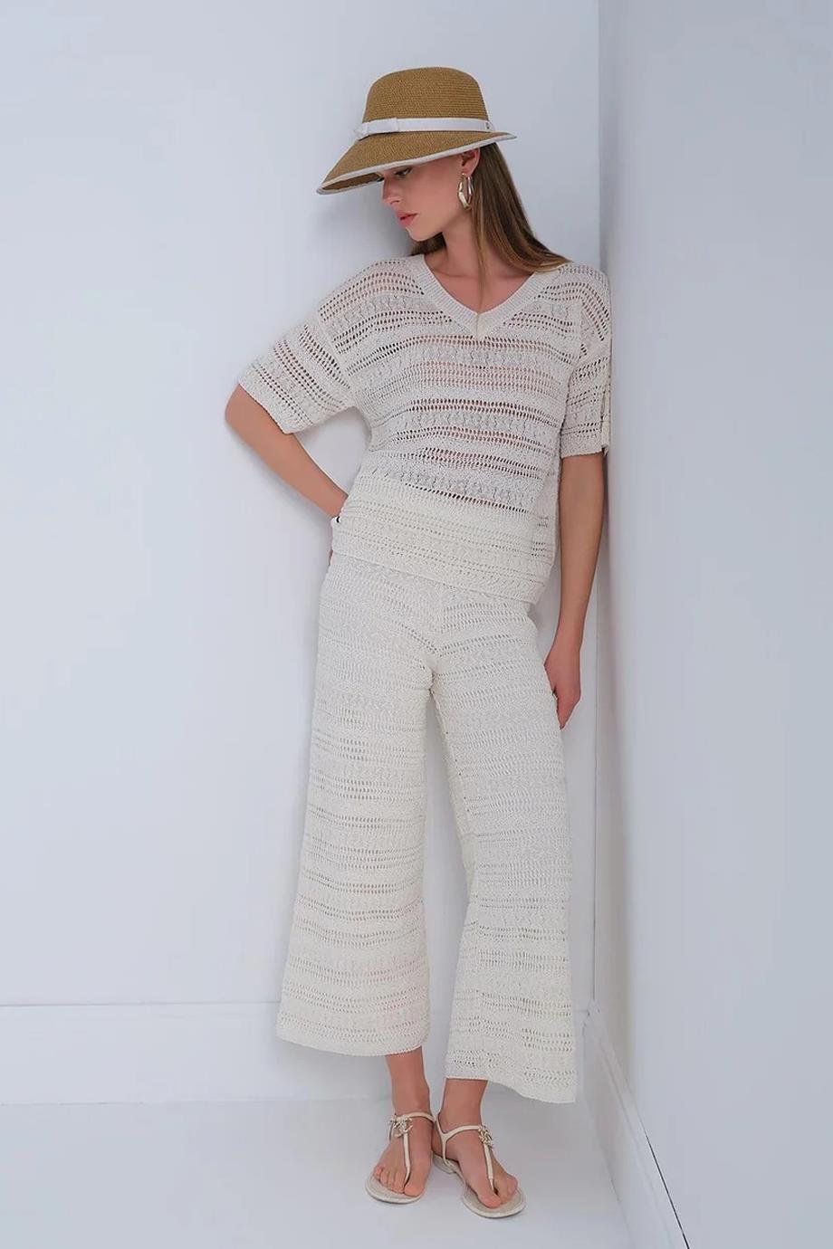 AJURLU ASTARLI EKRU KADIN PANTOLON  009-2Y5