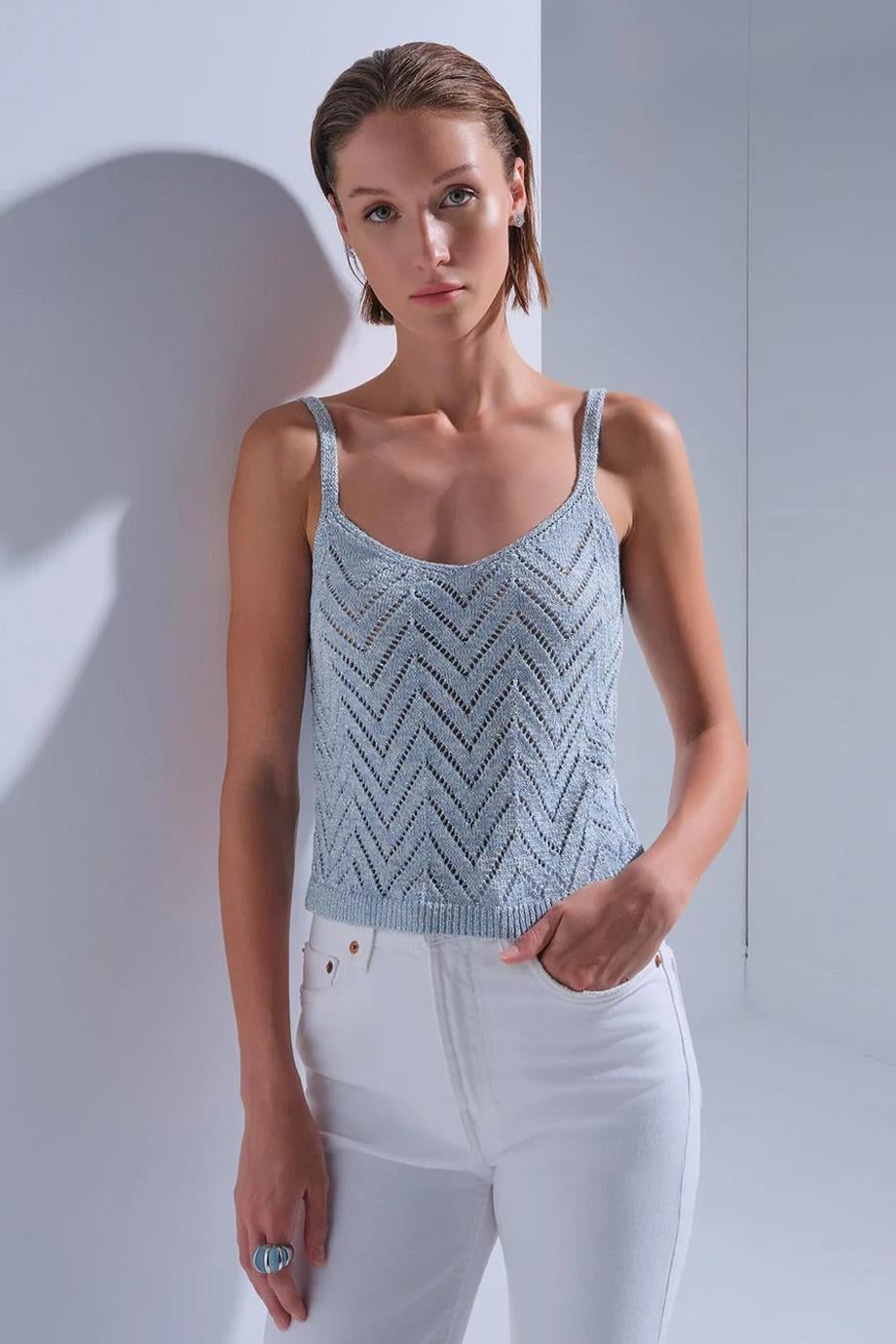 SİM DETAYLI MAVİ KADIN CROP ATLET 109-2Y5
