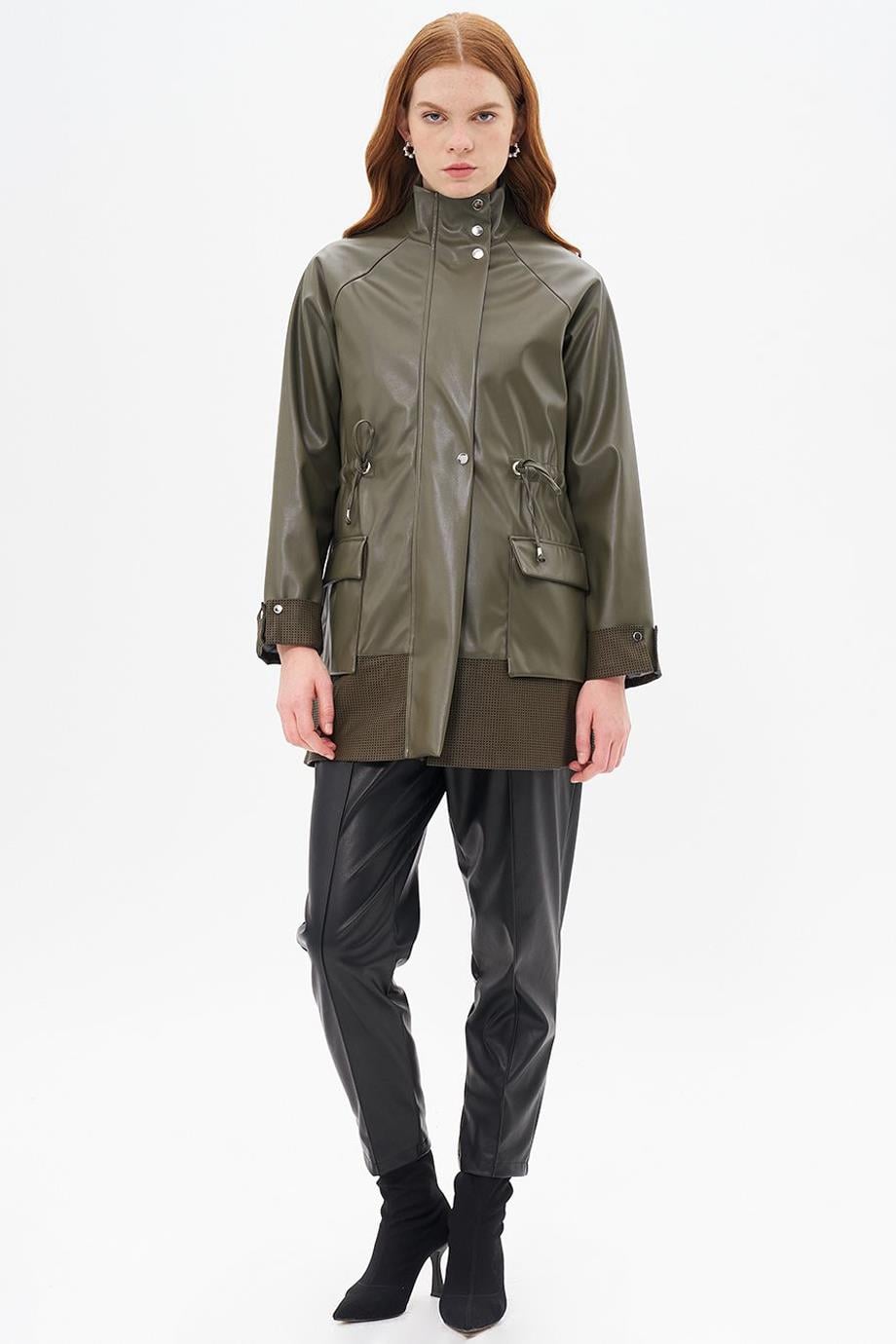 BELDEN BAĞLAMALI UZUN KOLLU HAKİ KADIN KAP 14018-2K5