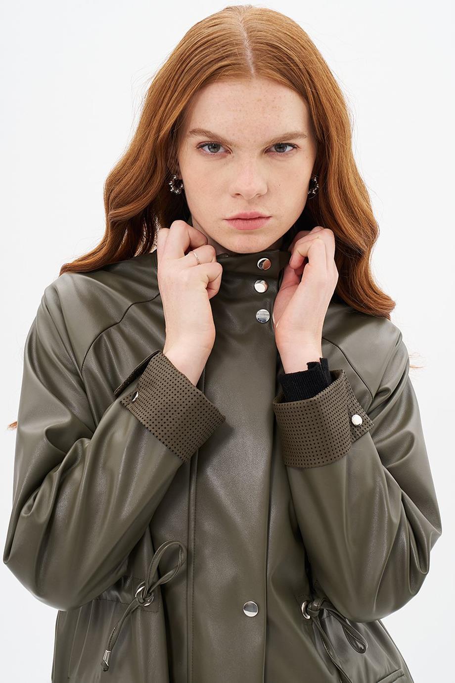 BELDEN BAĞLAMALI UZUN KOLLU HAKİ KADIN KAP 14018-2K5