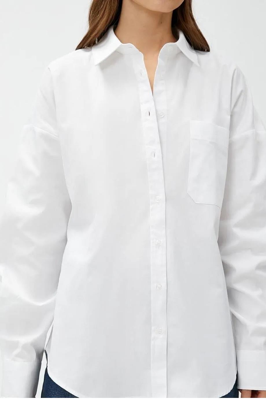 Oversize Cepli Pamuklu Beyaz Kadın Gömlek  3SAK60220PW